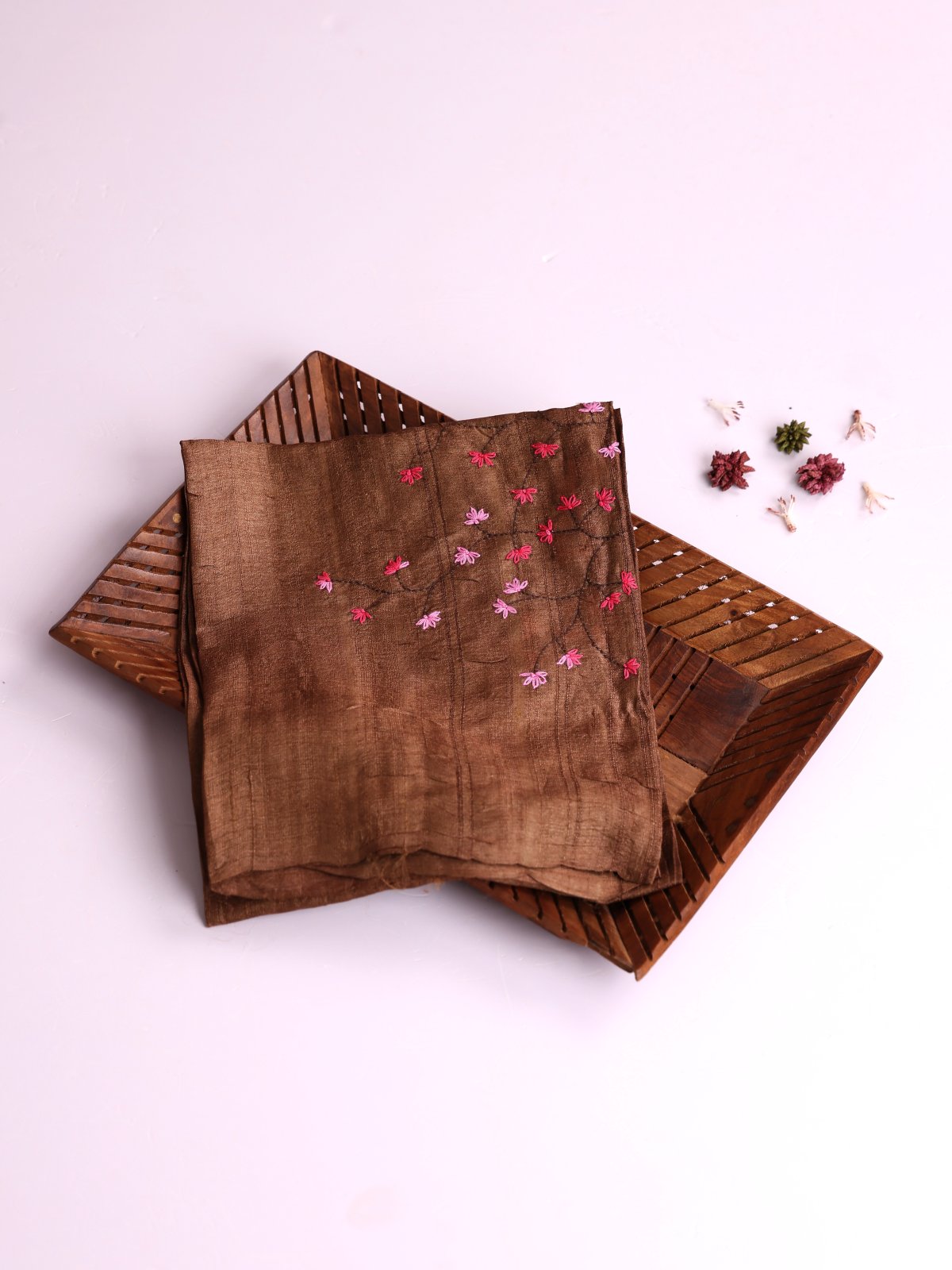 Brown Embroidered Tussar Silk Blouse