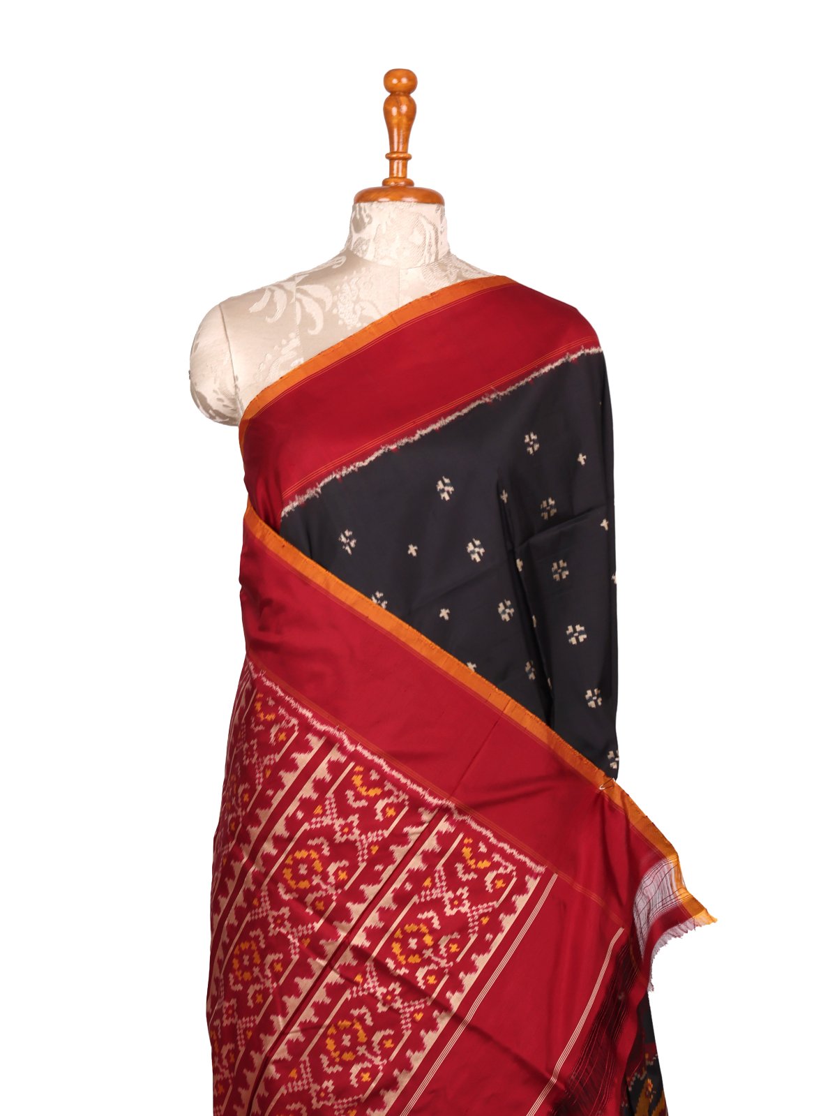 Black Ikat Silk Saree with Maroon Border