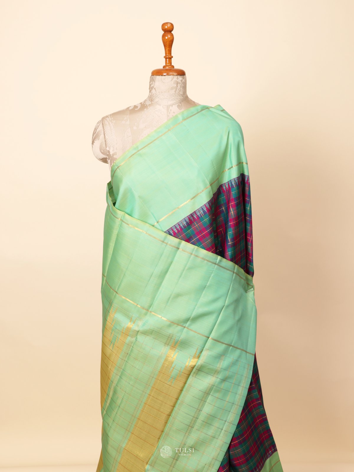 Multi Color Checked Kanjeevaram Silk Saree