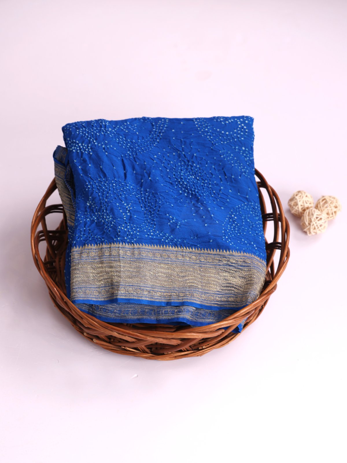 Blue Bandhini Silk Saree with Zari Border