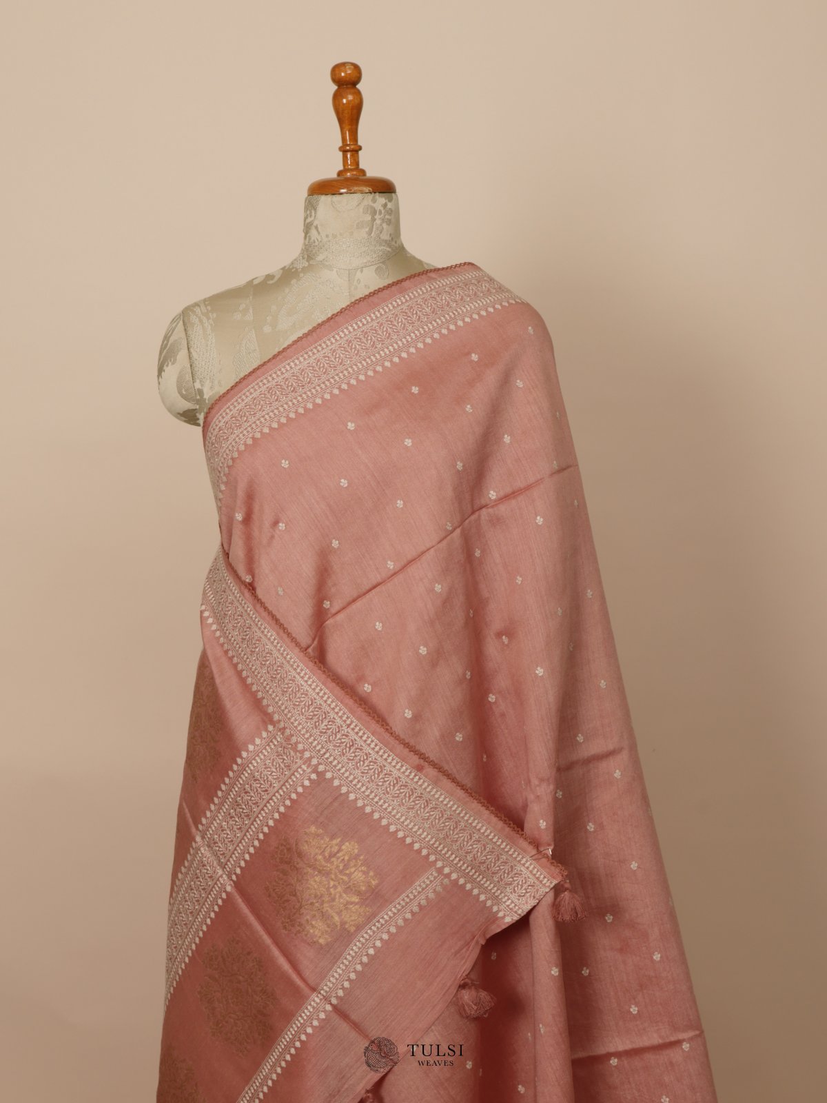 Dusty Pink Munga Tussar Silk Saree