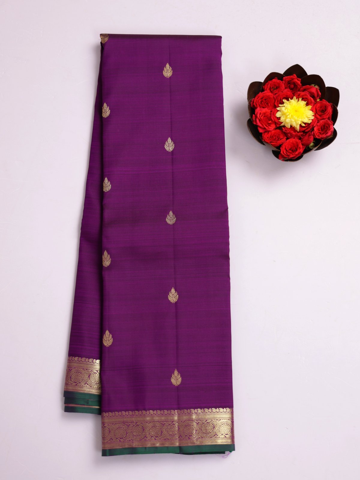 Dark Purple Kanjeevaram Silk Saree With Zari Border