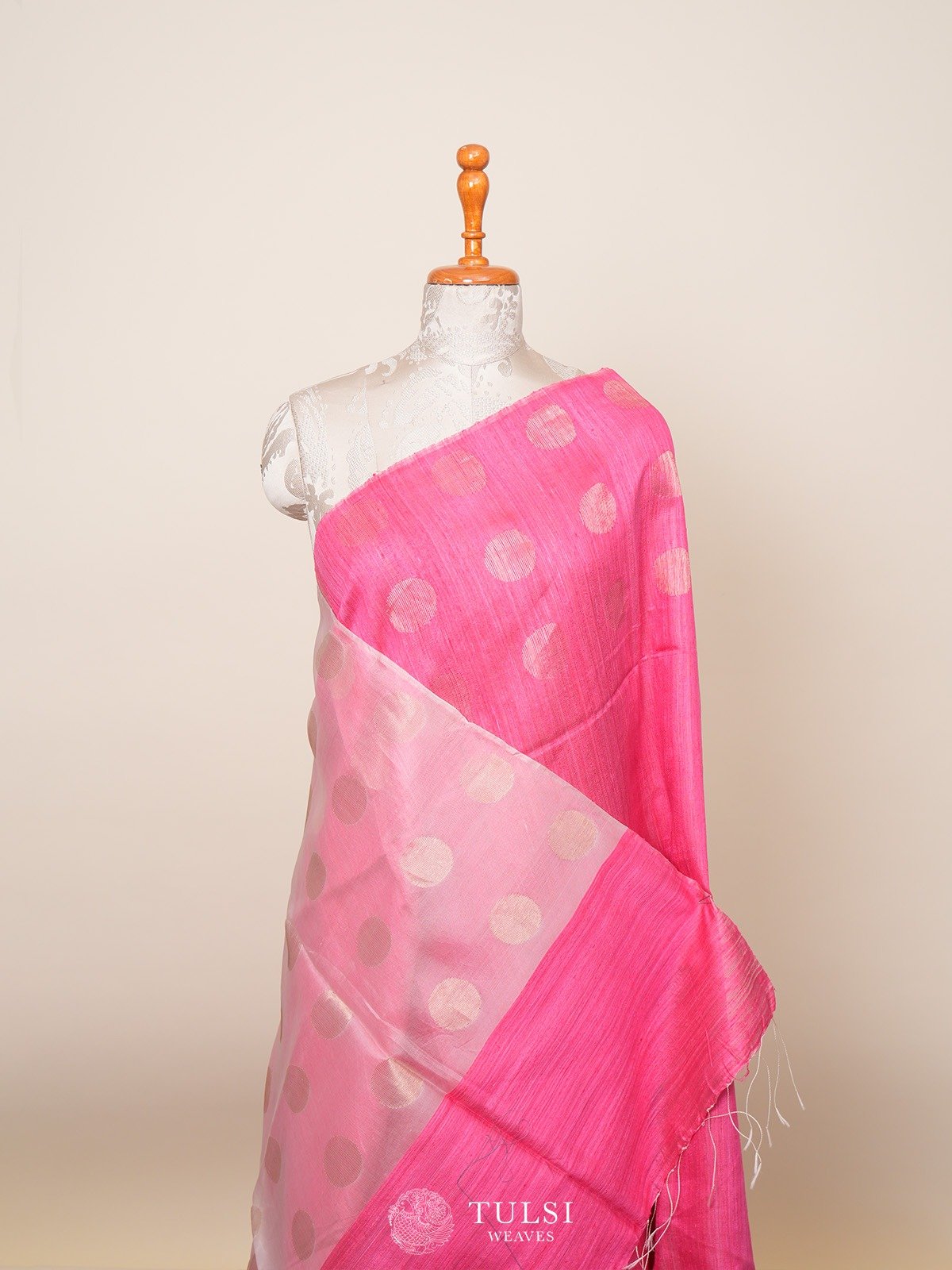 Peachy Pink Bailou Tussar Saree