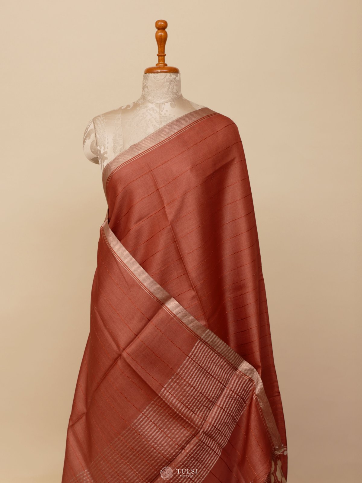 Light Brown Tussar Silk Saree