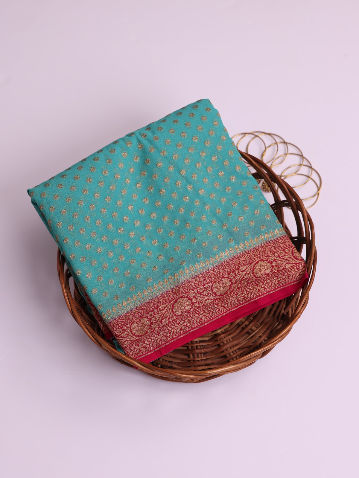 Light Blue Banaras Georgette Silk Saree With Reddish Pink Border