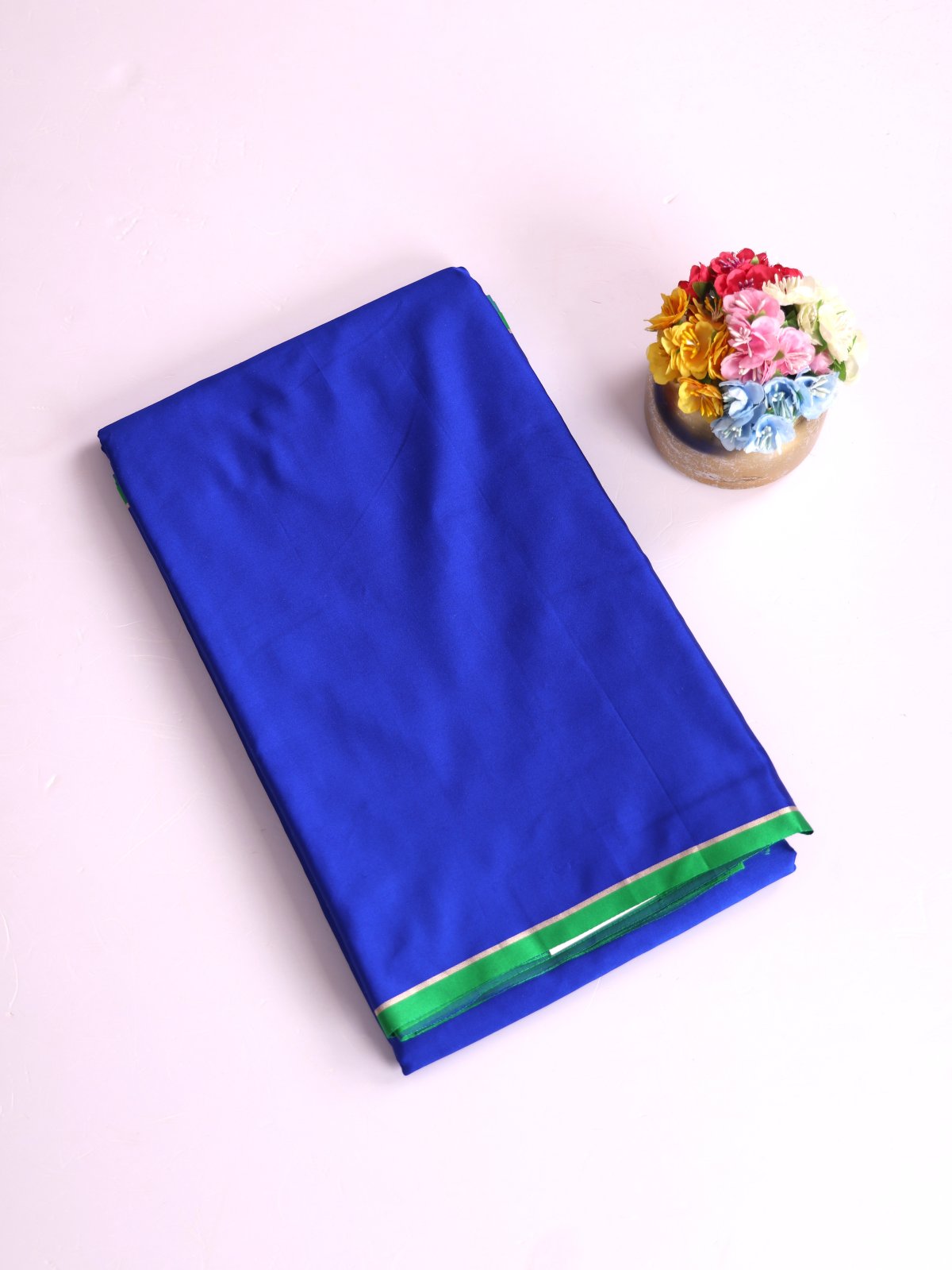 Royal Blue Mashru Silk Saree With Pink Border