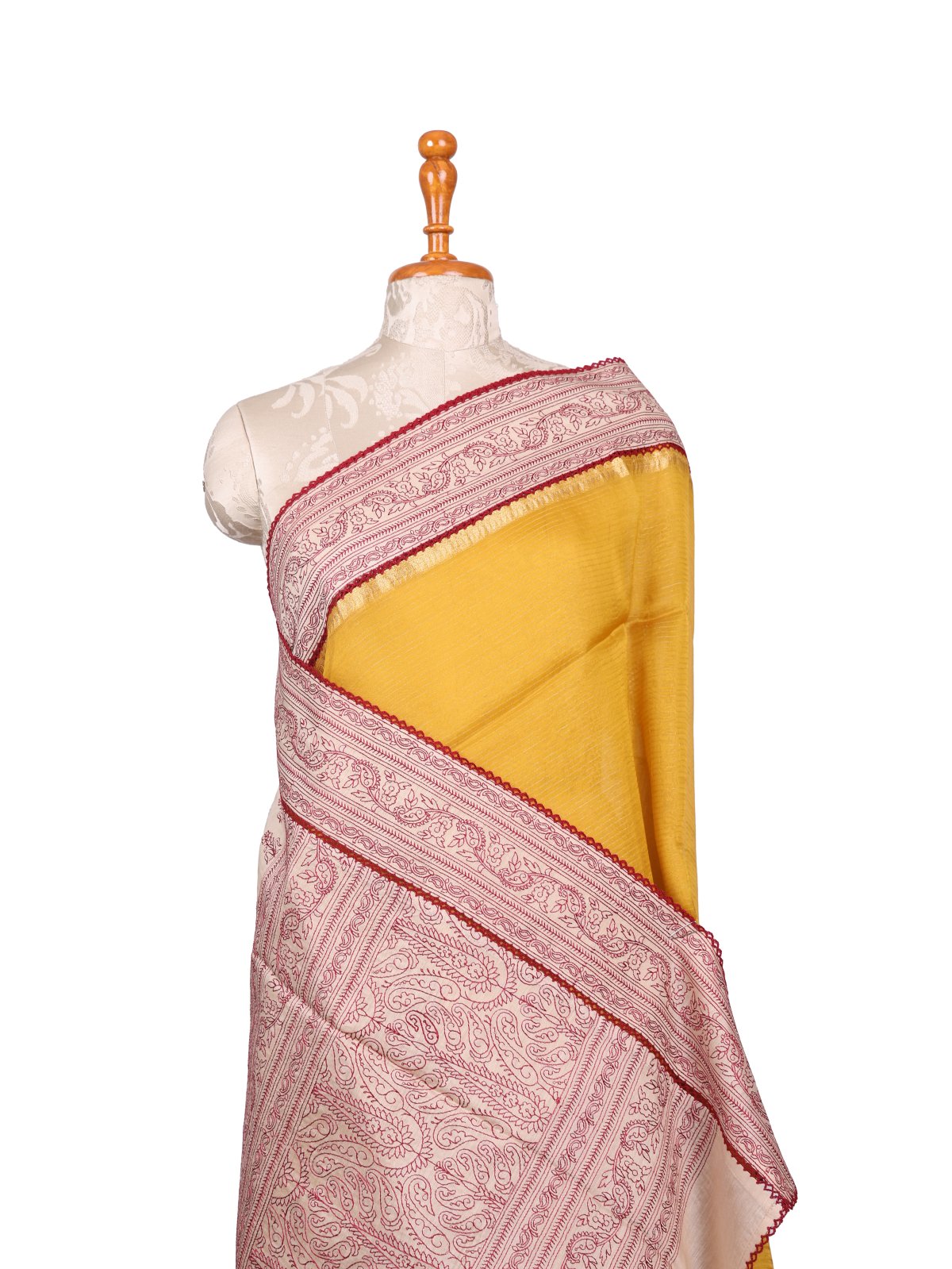 Mustard Yellow Organza Silk Saree With Beige Embroidered Border