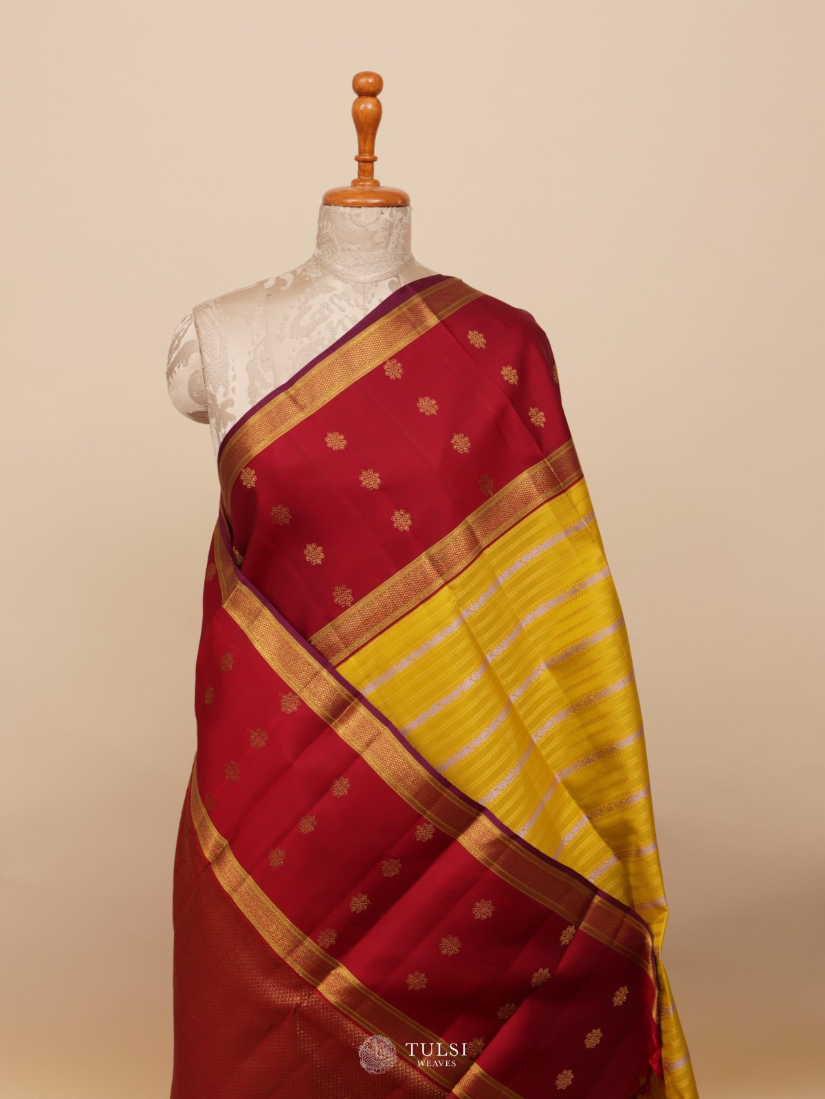 Yellow Striped Kanjeevaram Silk Saree