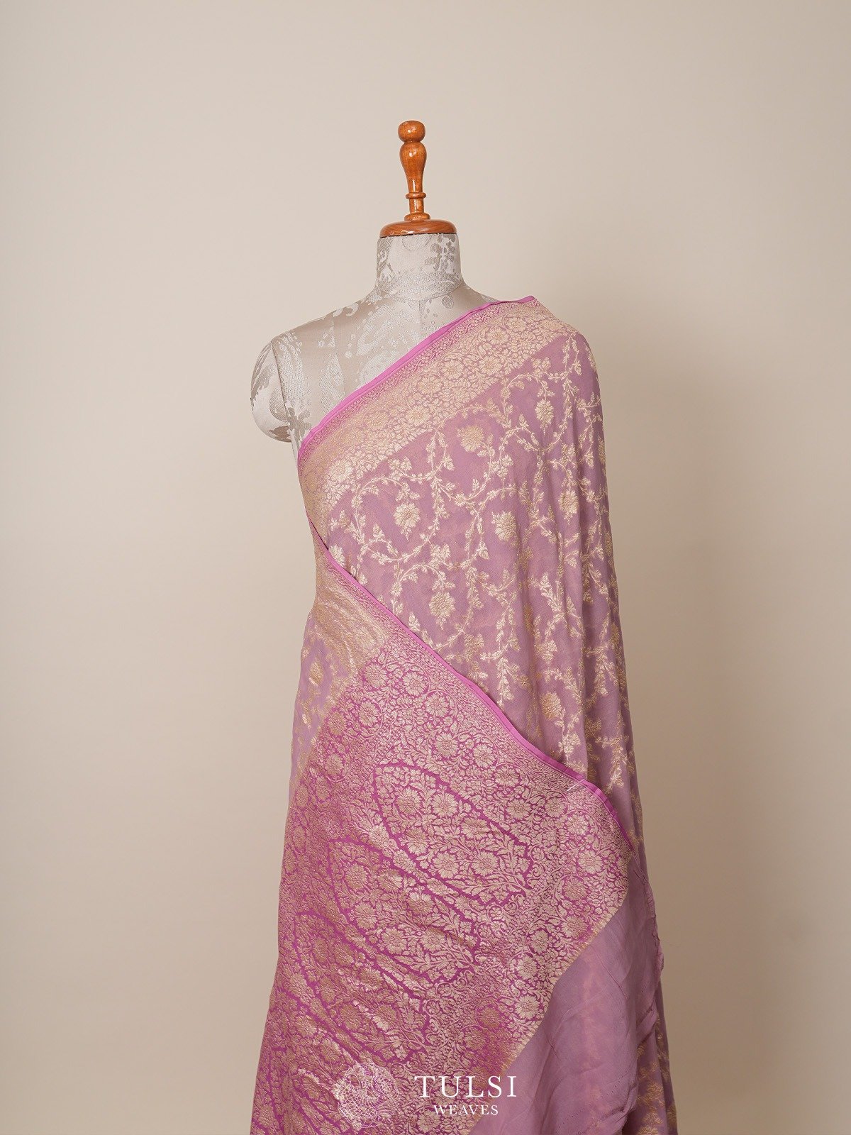 Lilac Banaras Georgette Silk Saree