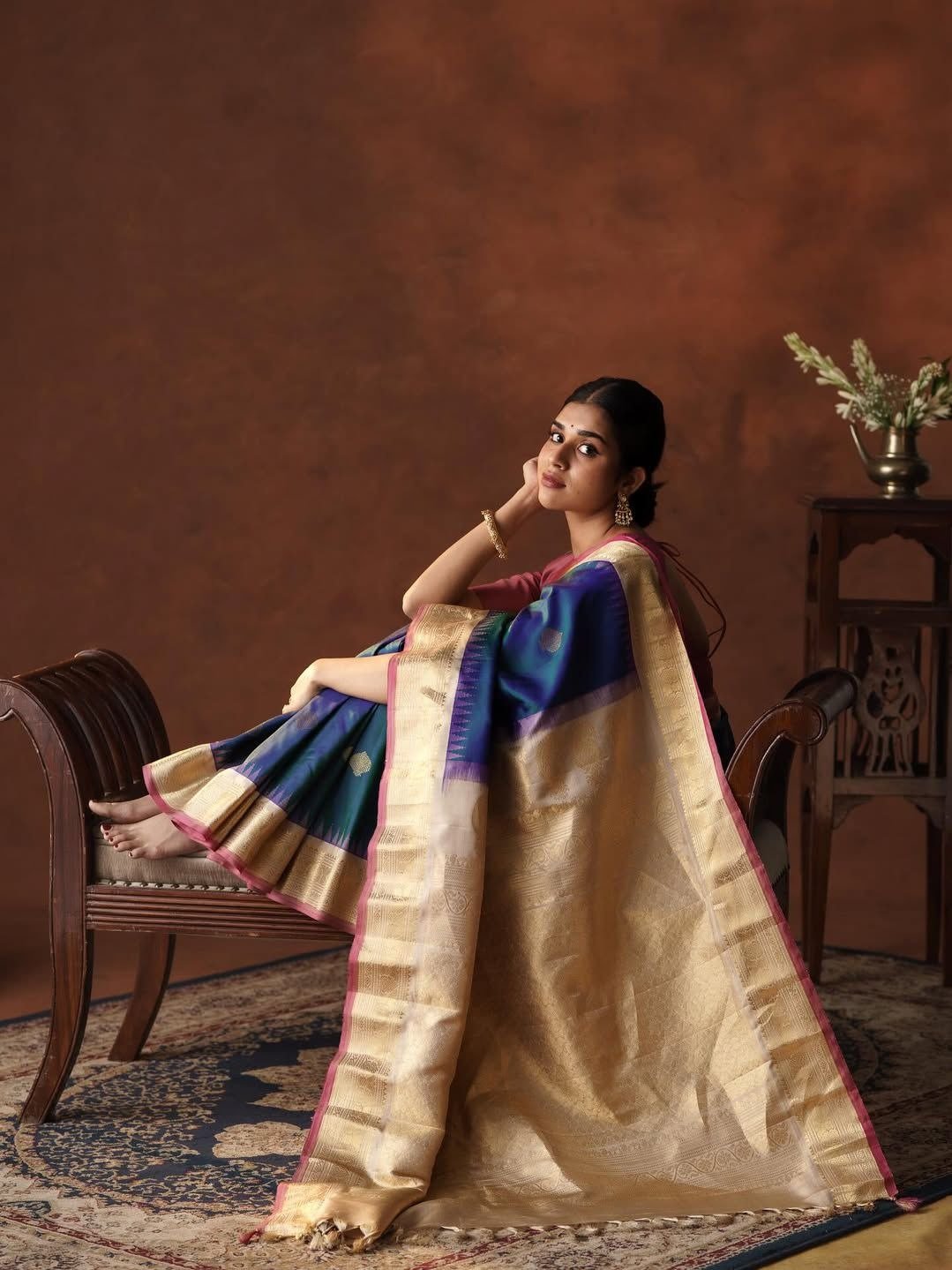 Peacock Blue Gadwal Silk Saree