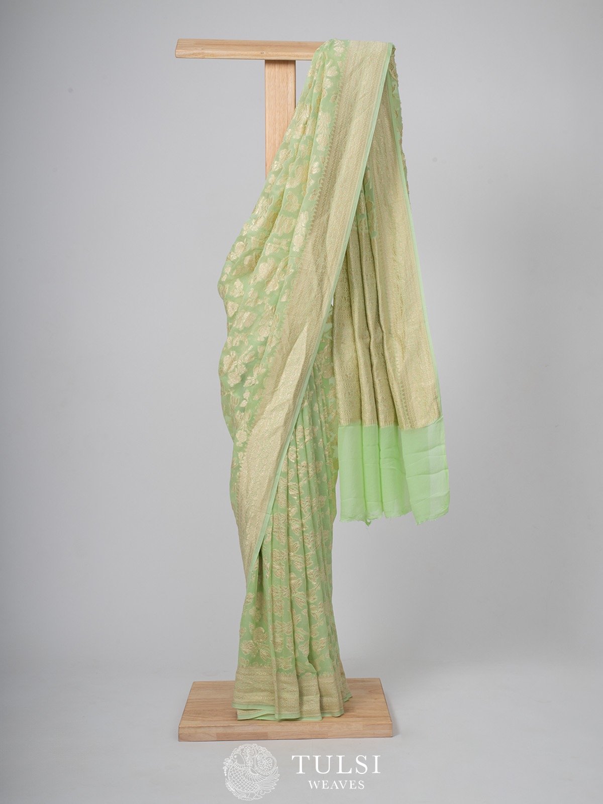 Pista Green Banarasi Georgette Silk Saree