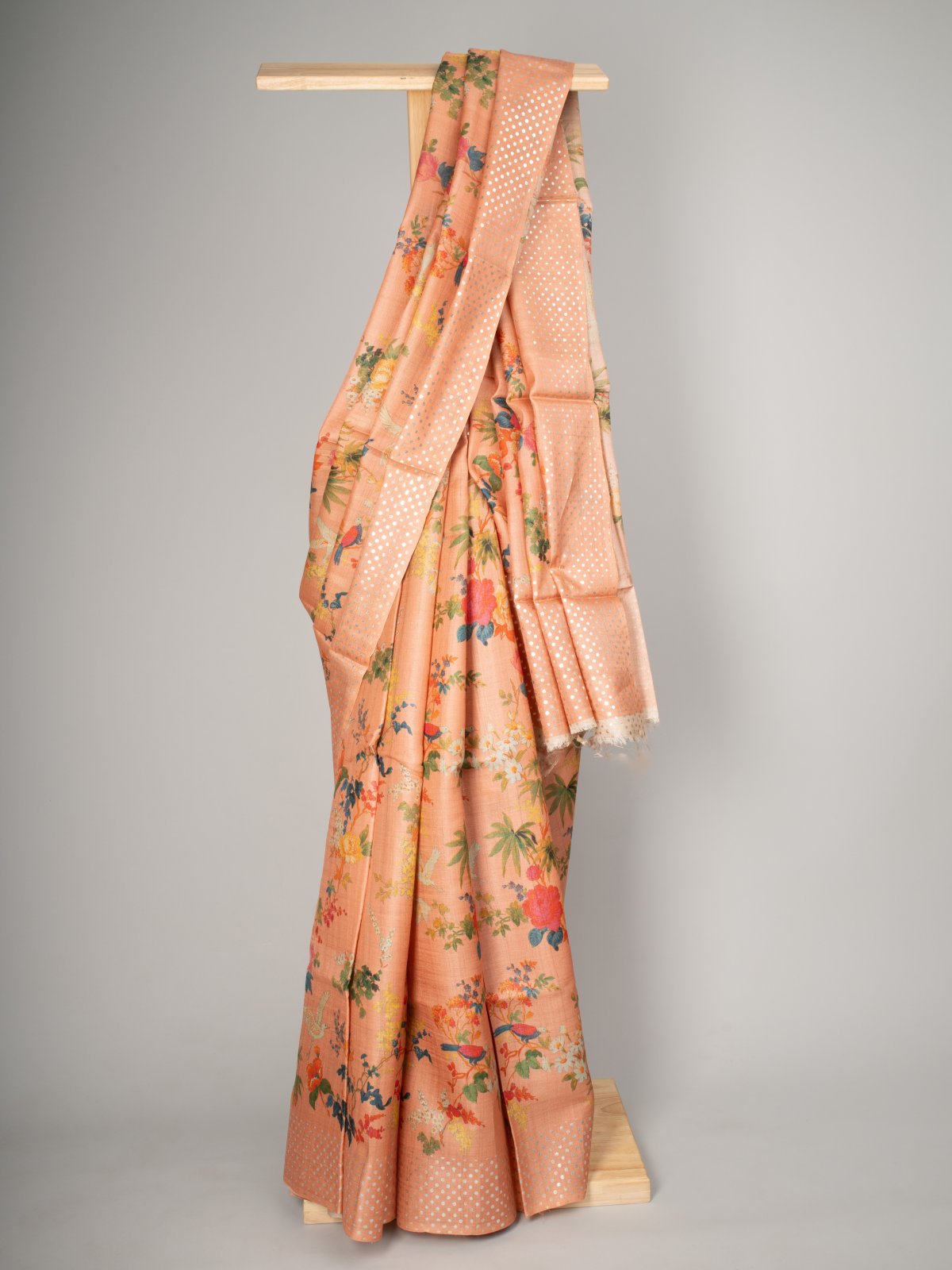 Peach Tussar Silk Saree