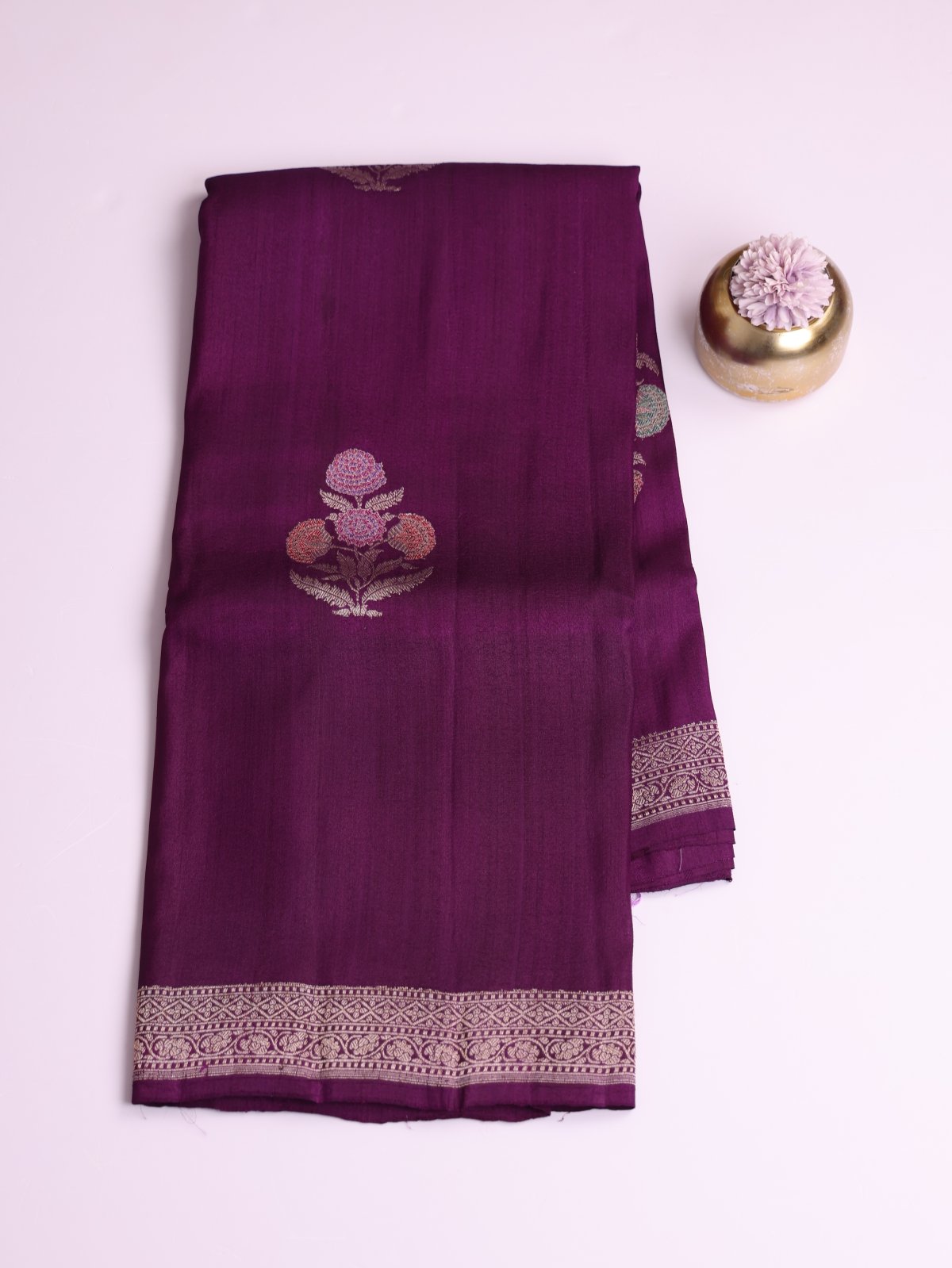 Dark Purple Banaras Tussar Georgette Silk Saree With Zari Border