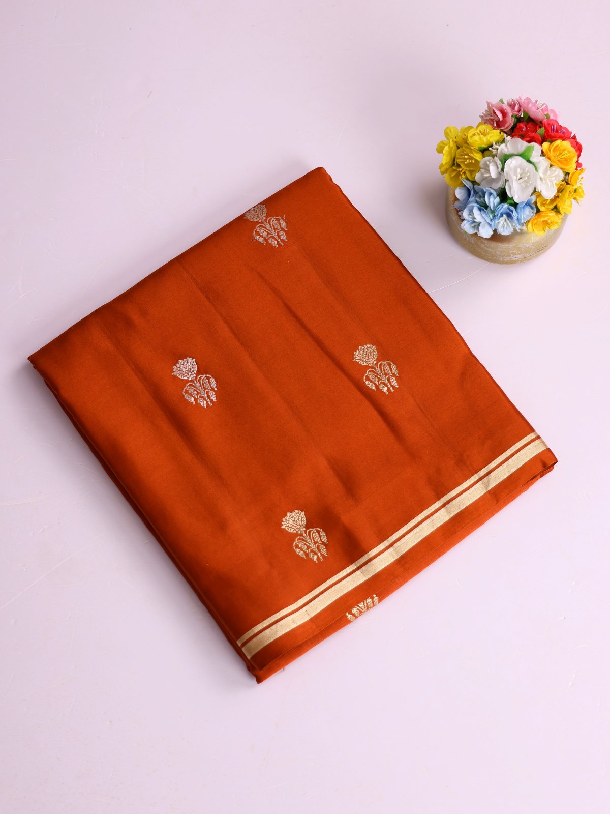 Rust Orange Mashru Silk Saree