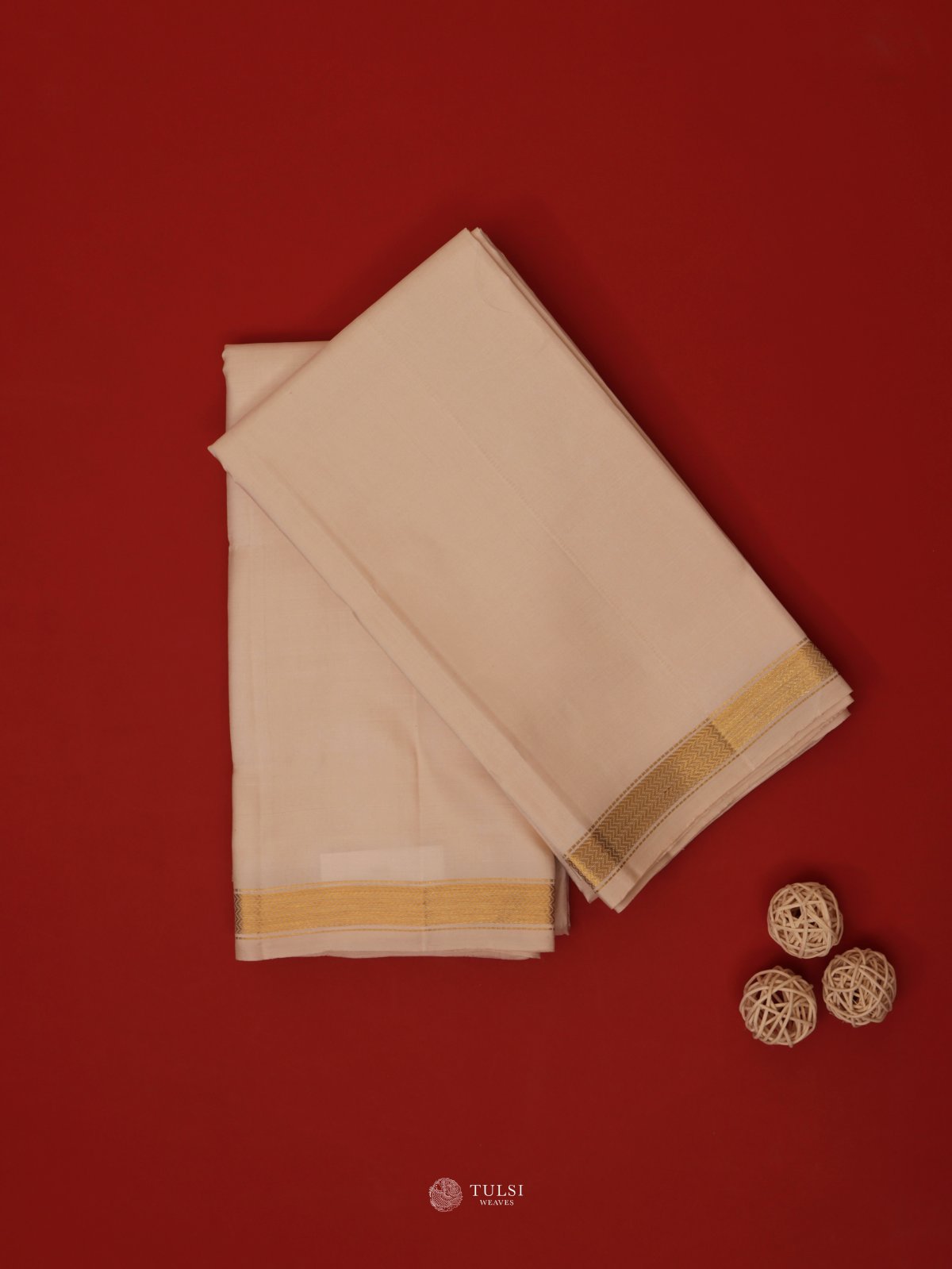 Off White Silk Dhoti and Vasthram with Zari Border