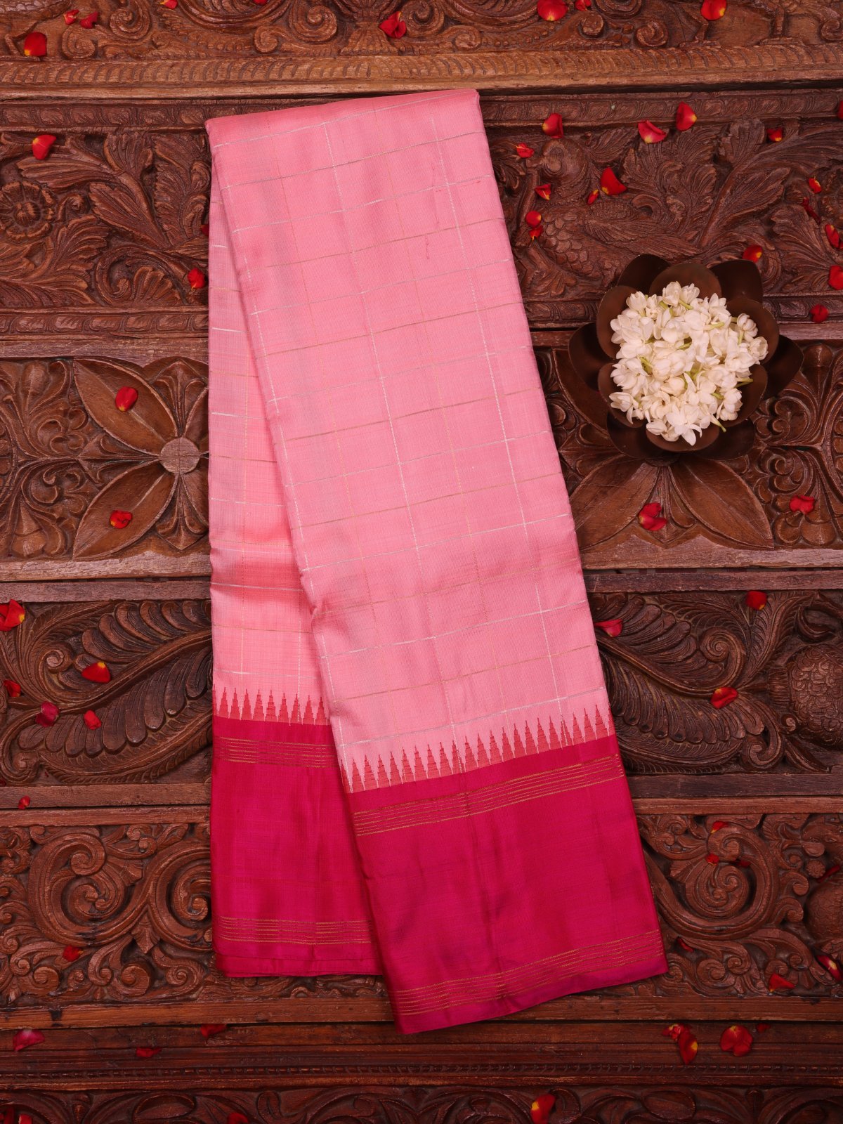 Dusty Pink Kanjeevaram Silk Saree With Pink Bodi Border
