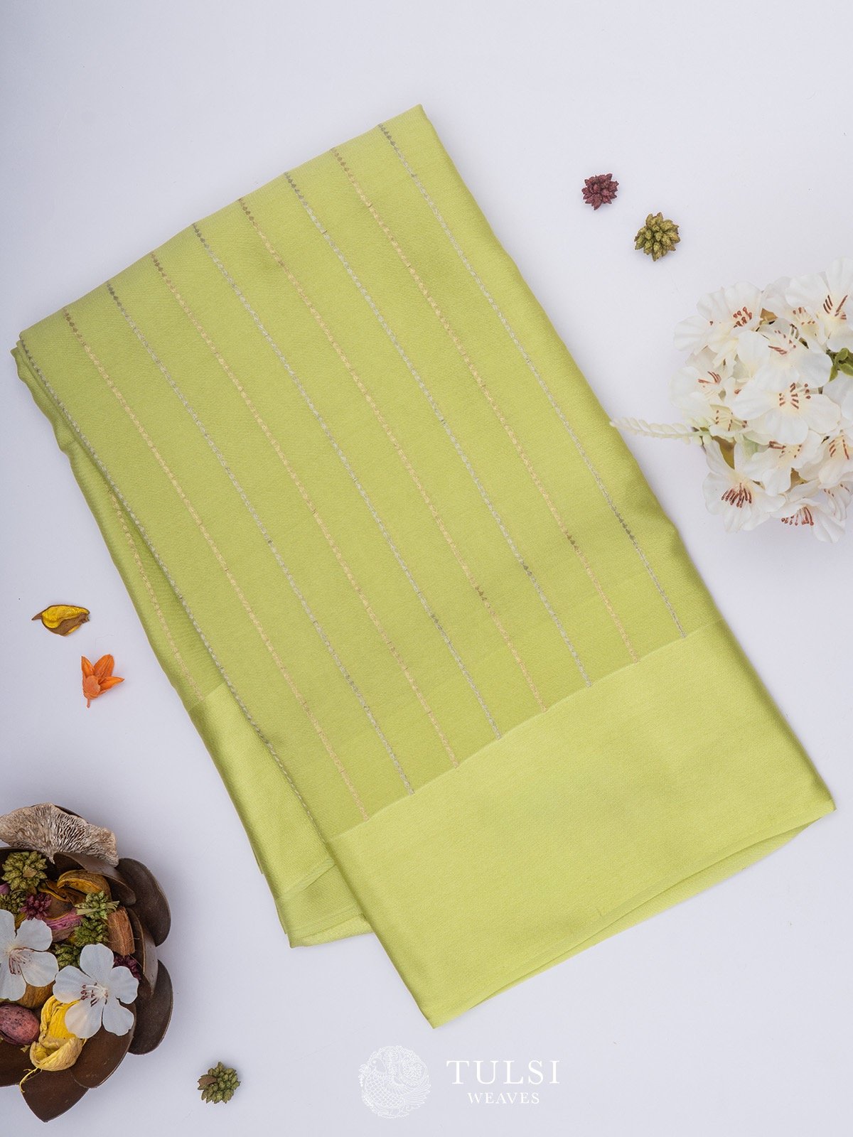  Light Green Mysore Silk Saree with satin border