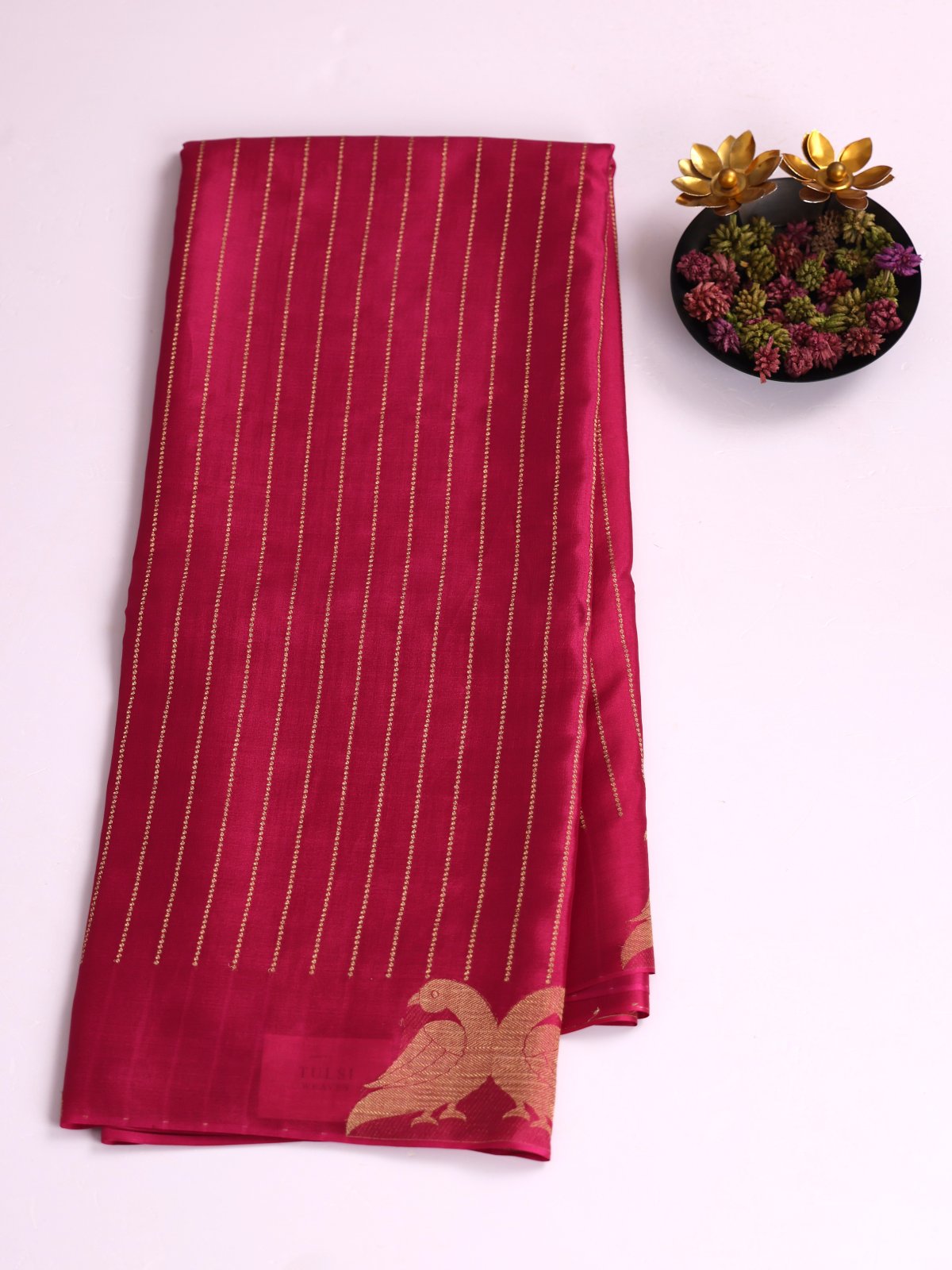 Dark Pink Striped Mysore Silk Saree