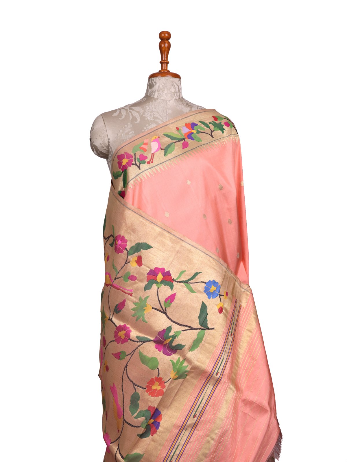 Peach Paithani Silk Saree