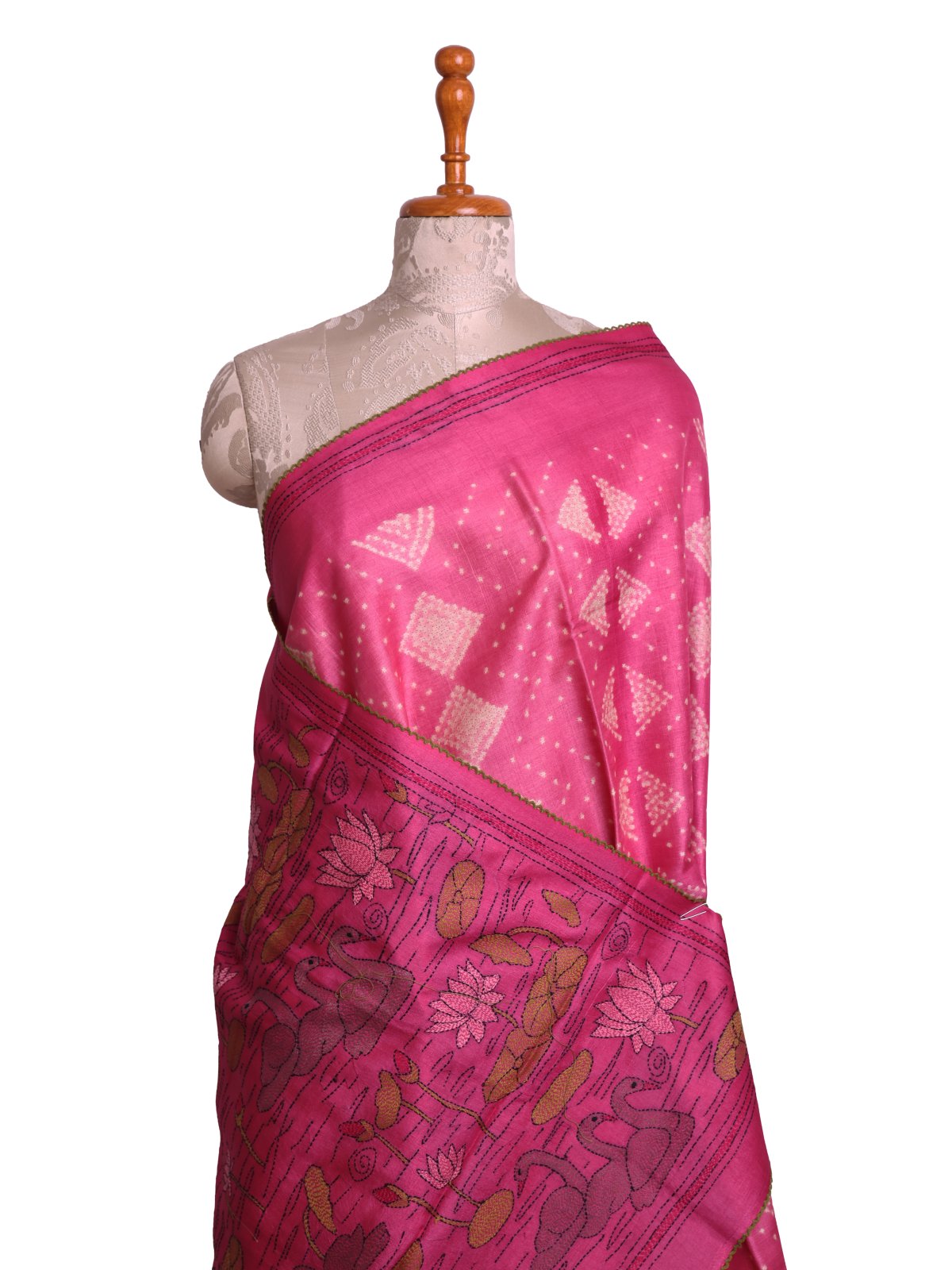 Pink Printed Tussar Silk Saree