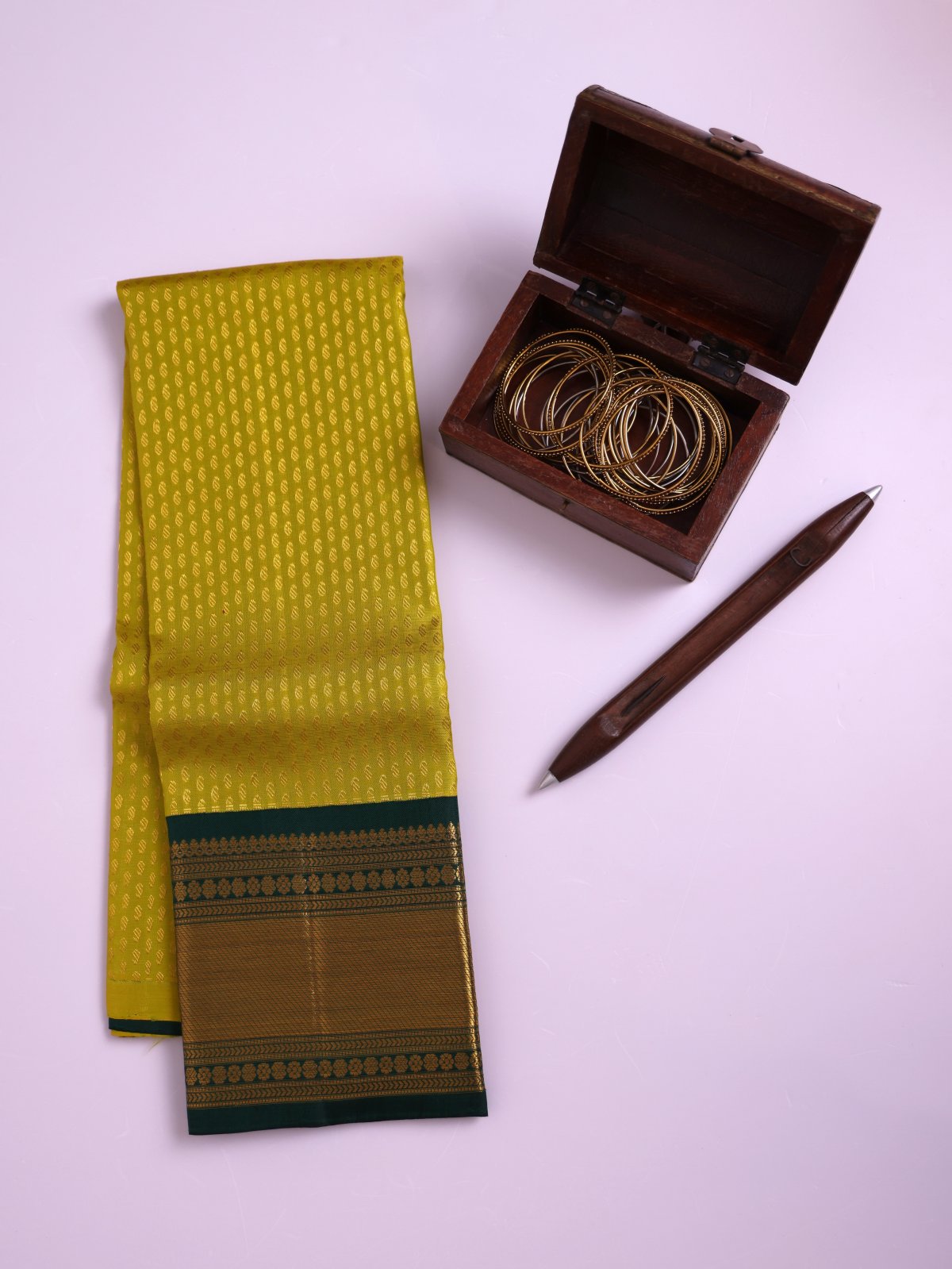 Greenish Yellow Kanjeevaram Silk Pavadai