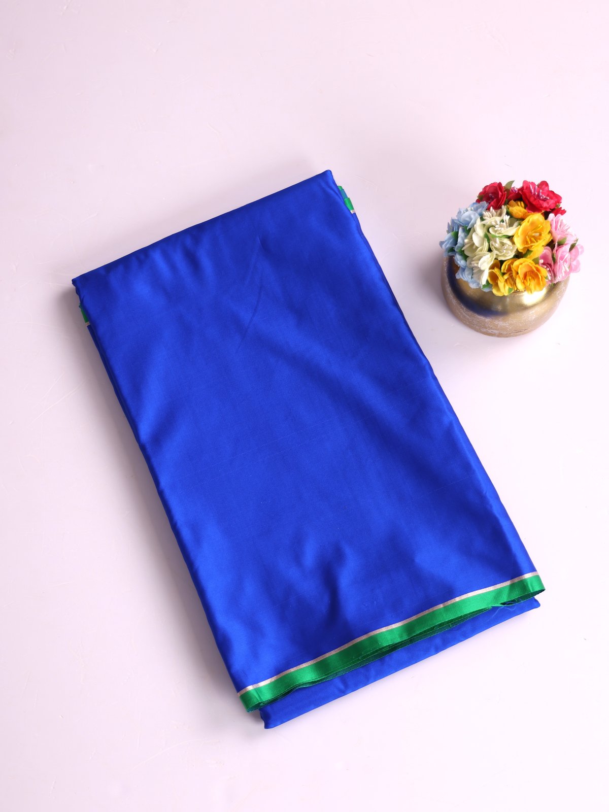 Royal Blue Mashru Silk Saree With Green Border 