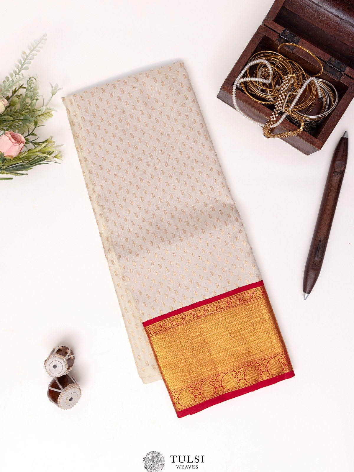 Off-White Kanjeevaram Silk Pavadai 