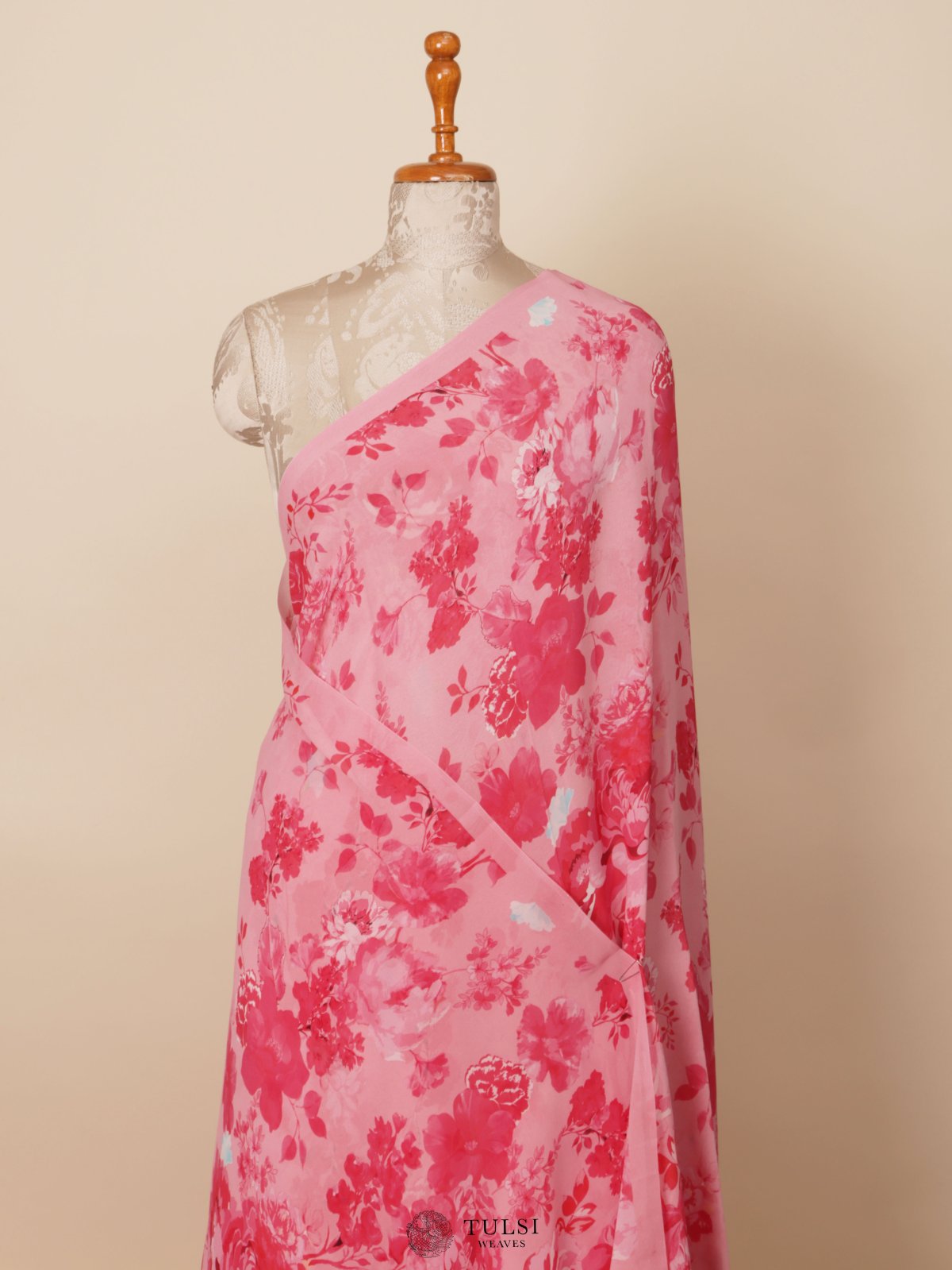 Light Pink Floral Printed Georgette Silk Saree