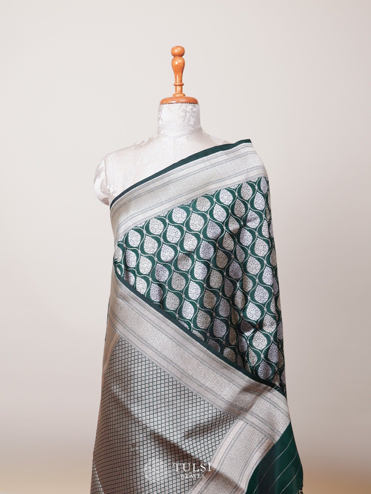 Bottle Green Banaras Silk Saree