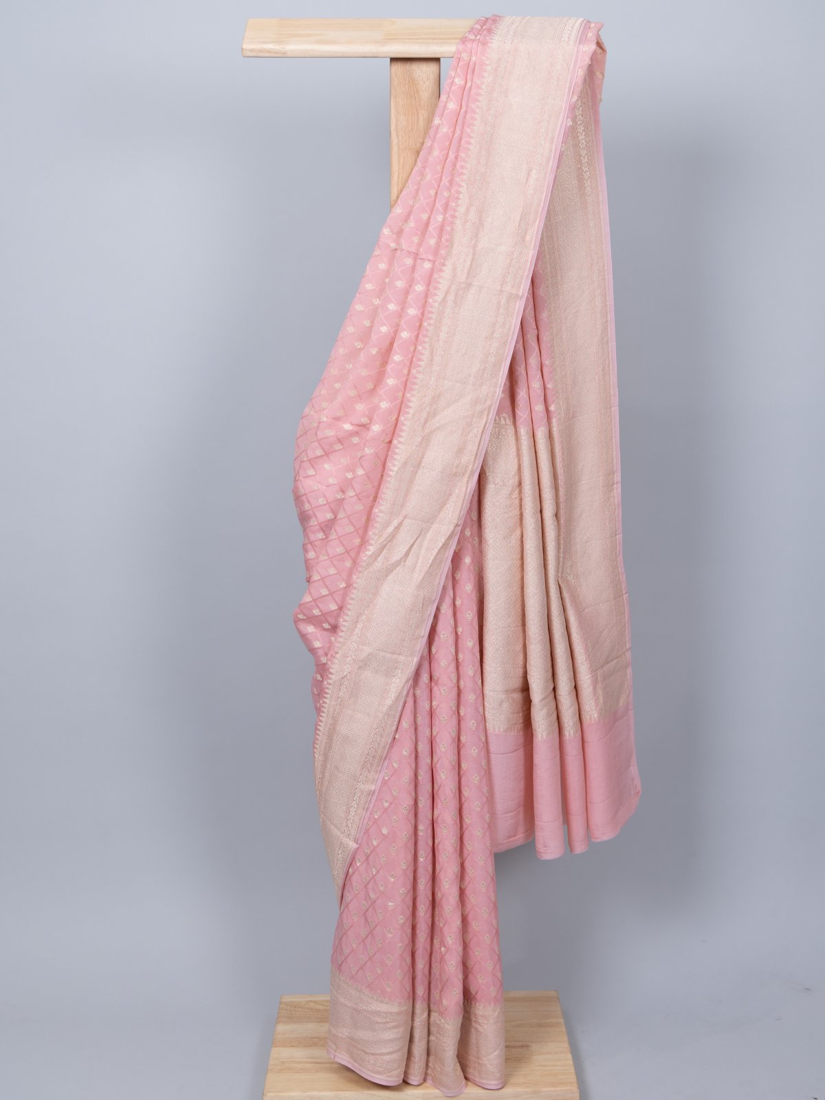 Light Pink Crepe Banaras Silk Saree 