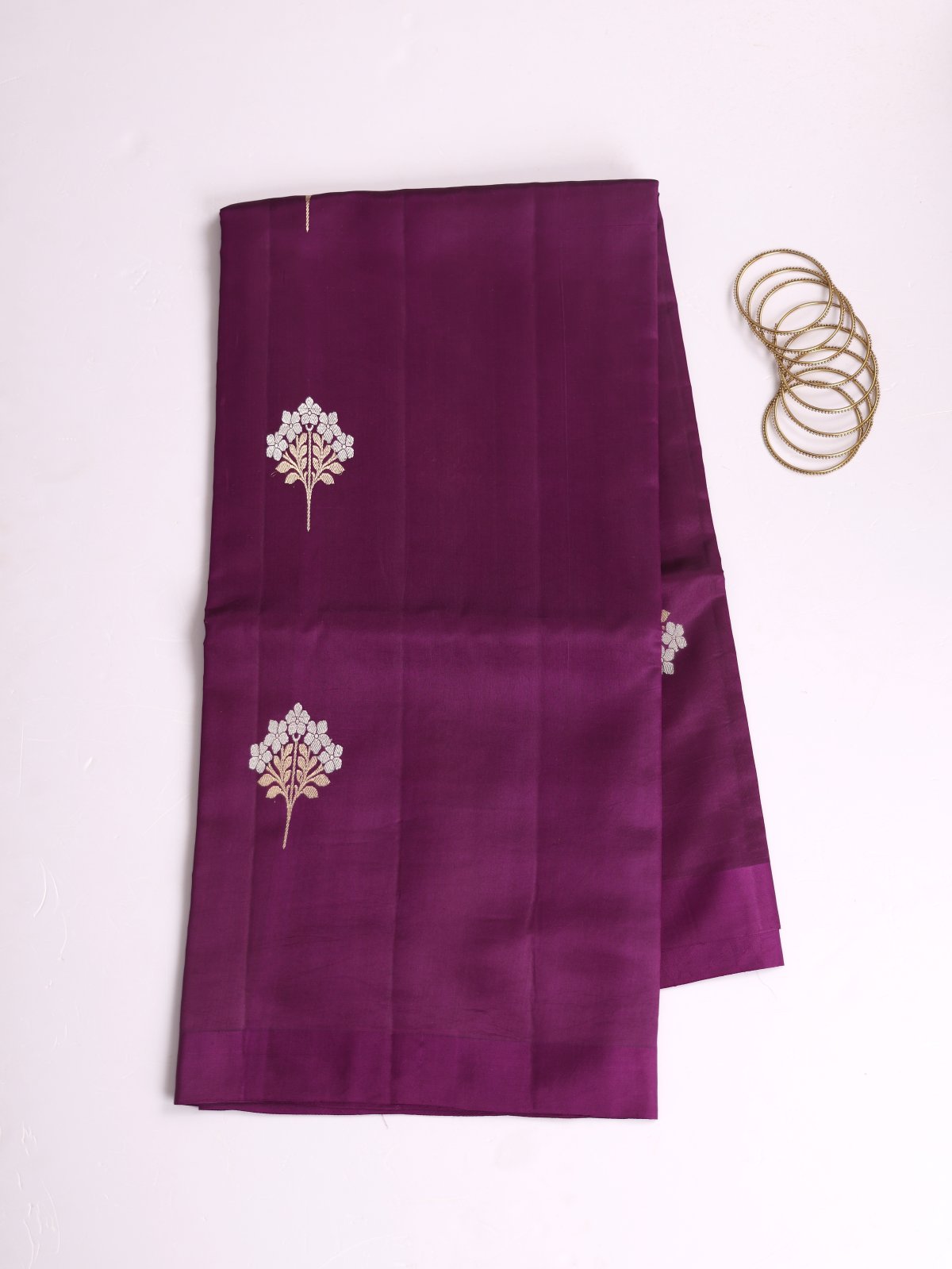Dark Purple Mashru Silk Saree With Satin Border