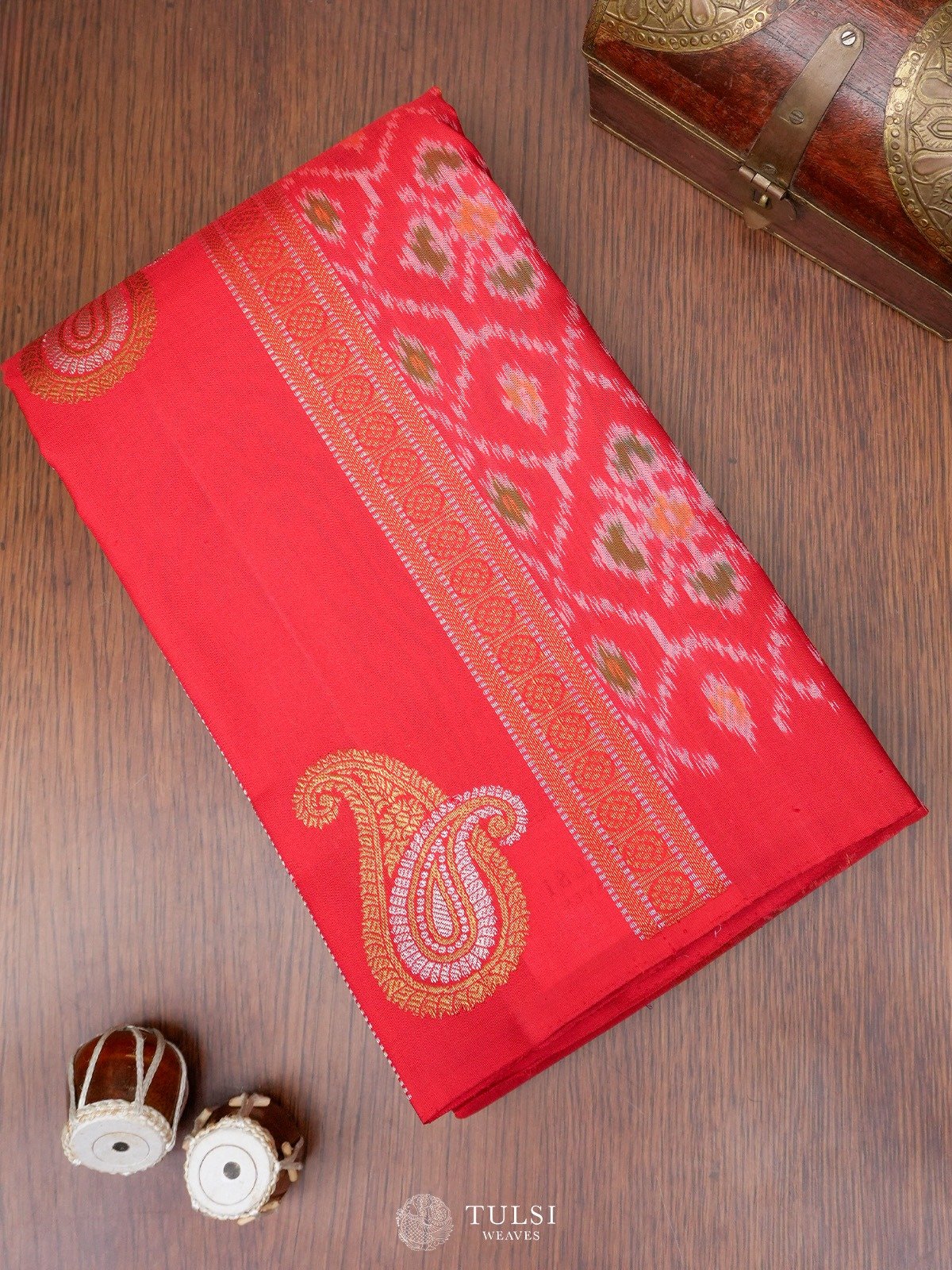 Red Kanjeevaram Silk Saree with Ikat Pattern