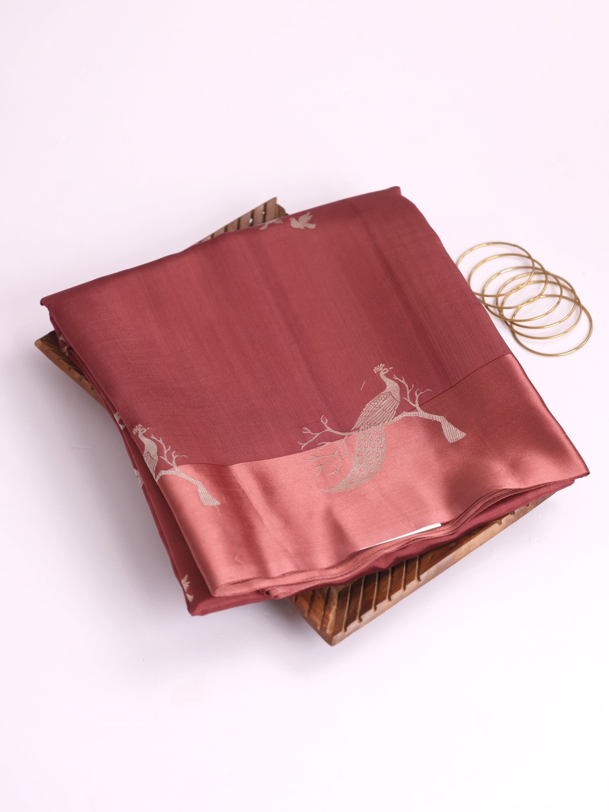 Rose Taupe Mashru Silk Saree With Satin Border