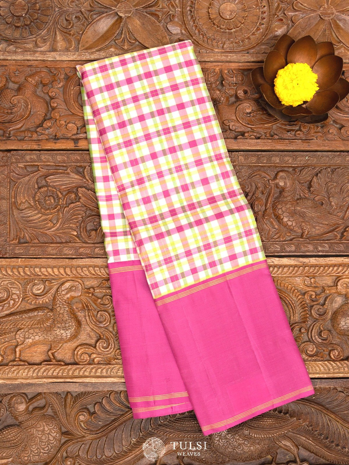 Multi Color Checked Kanjeevaram Silk Saree