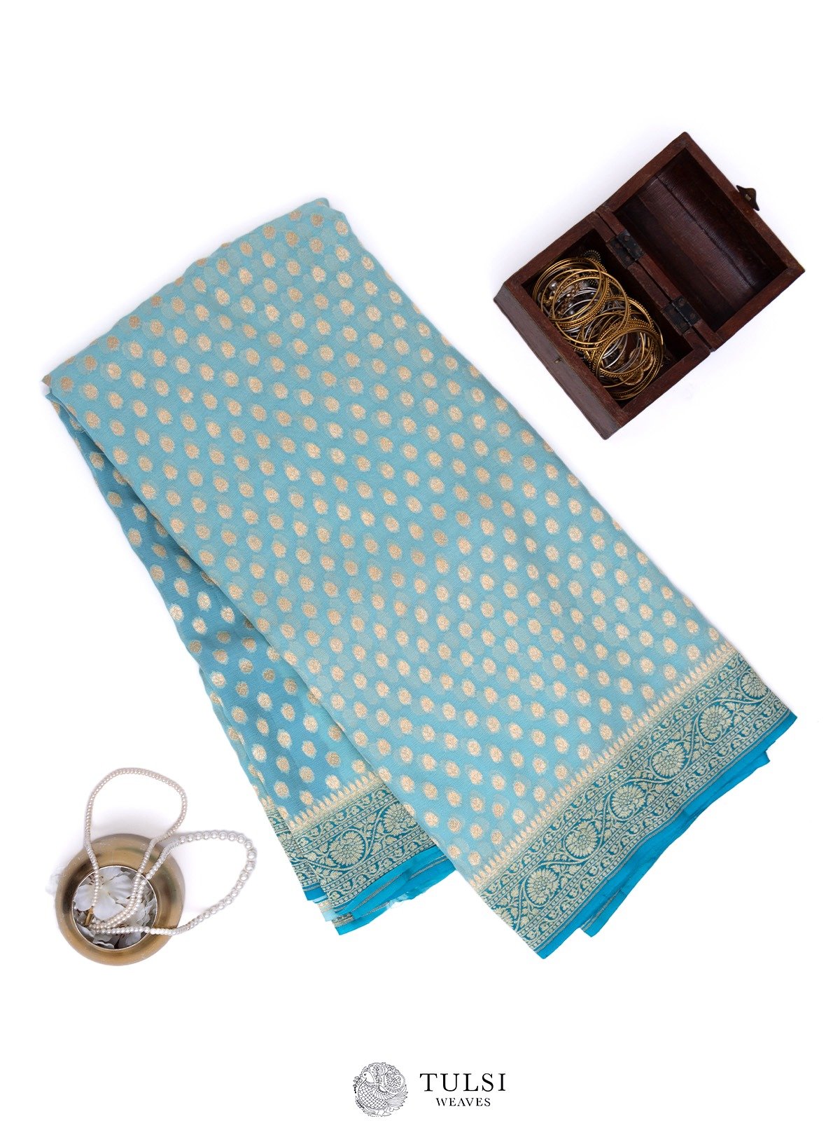 Light Blue Banarasi Georgette Silk Saree