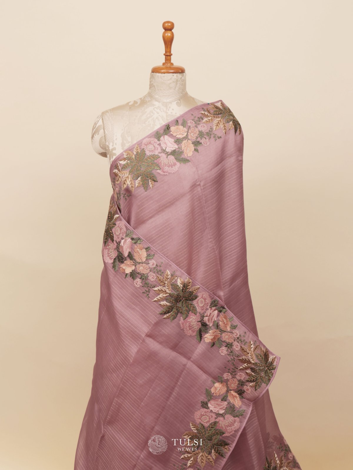 Onion Pink Organza Embroidery Saree