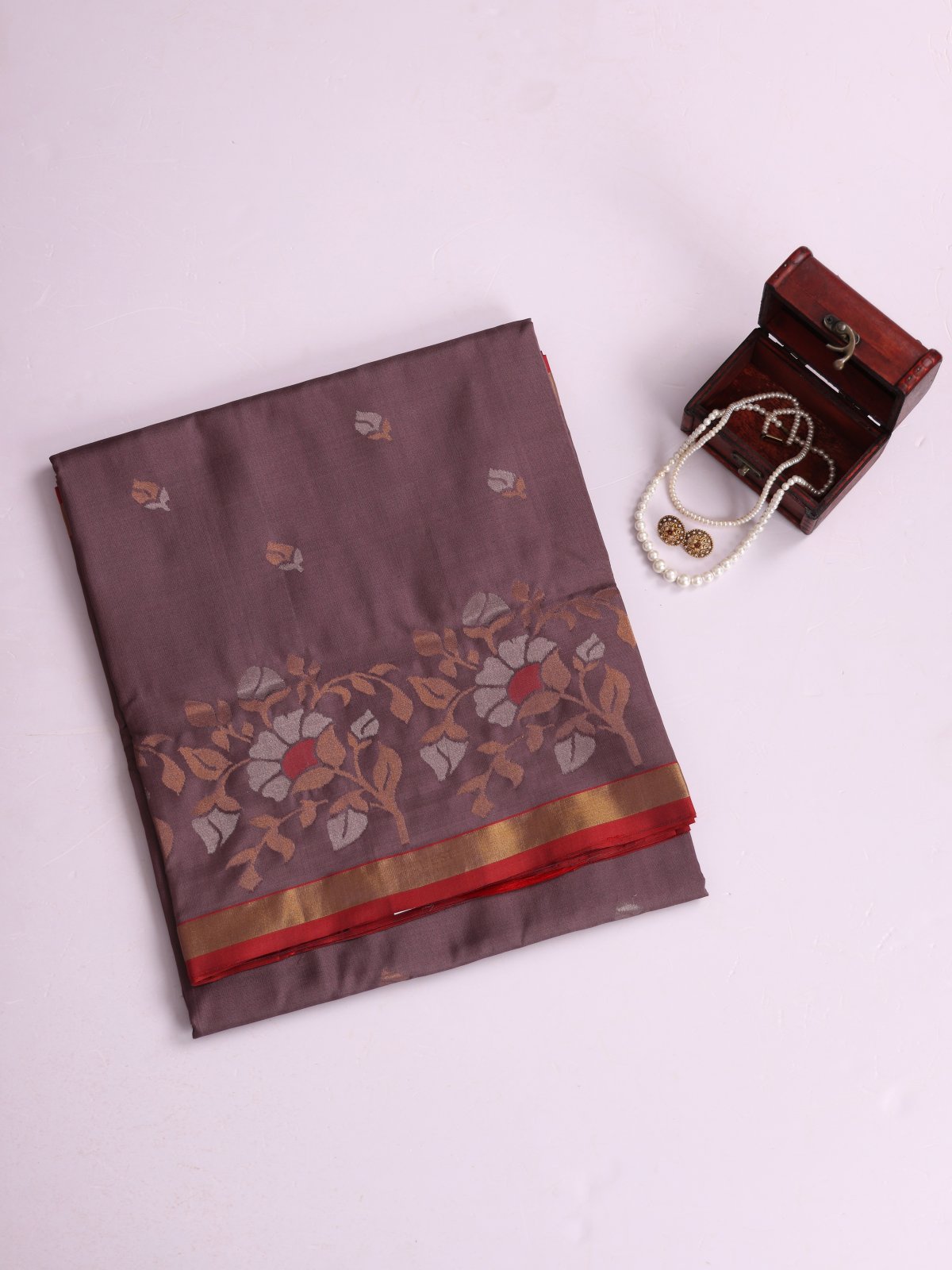 Light Purplish Brown Uppada Silk Saree