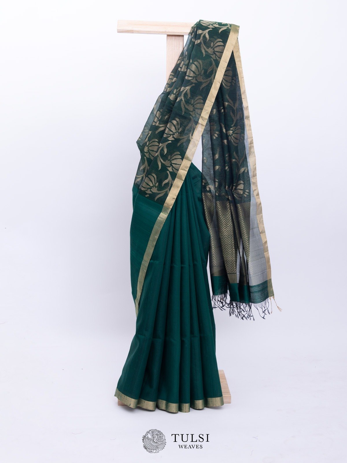 Bottle Green Kora Silk Saree