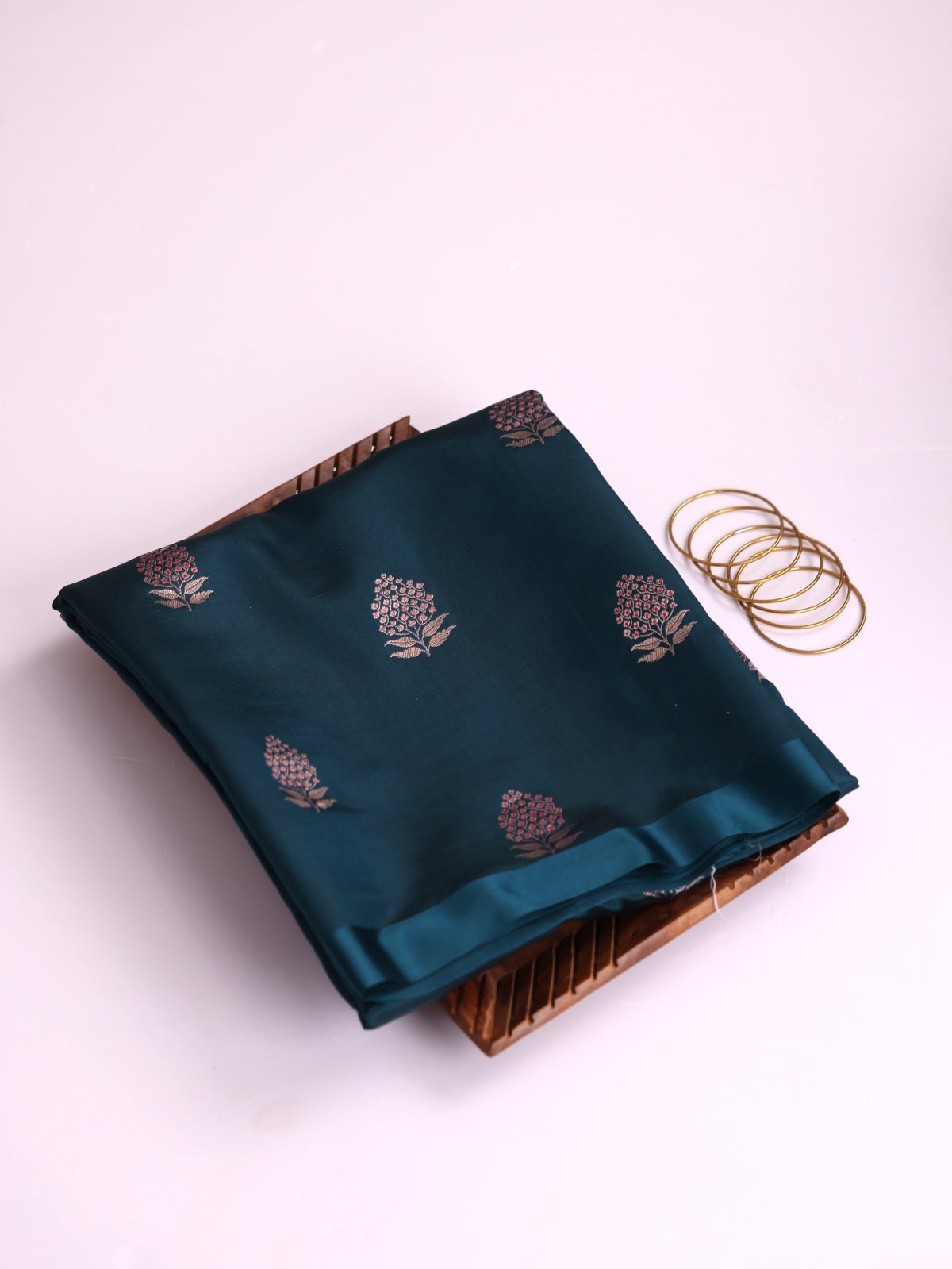 Dark Peacock Blue Mashru Silk Saree With Satin Border