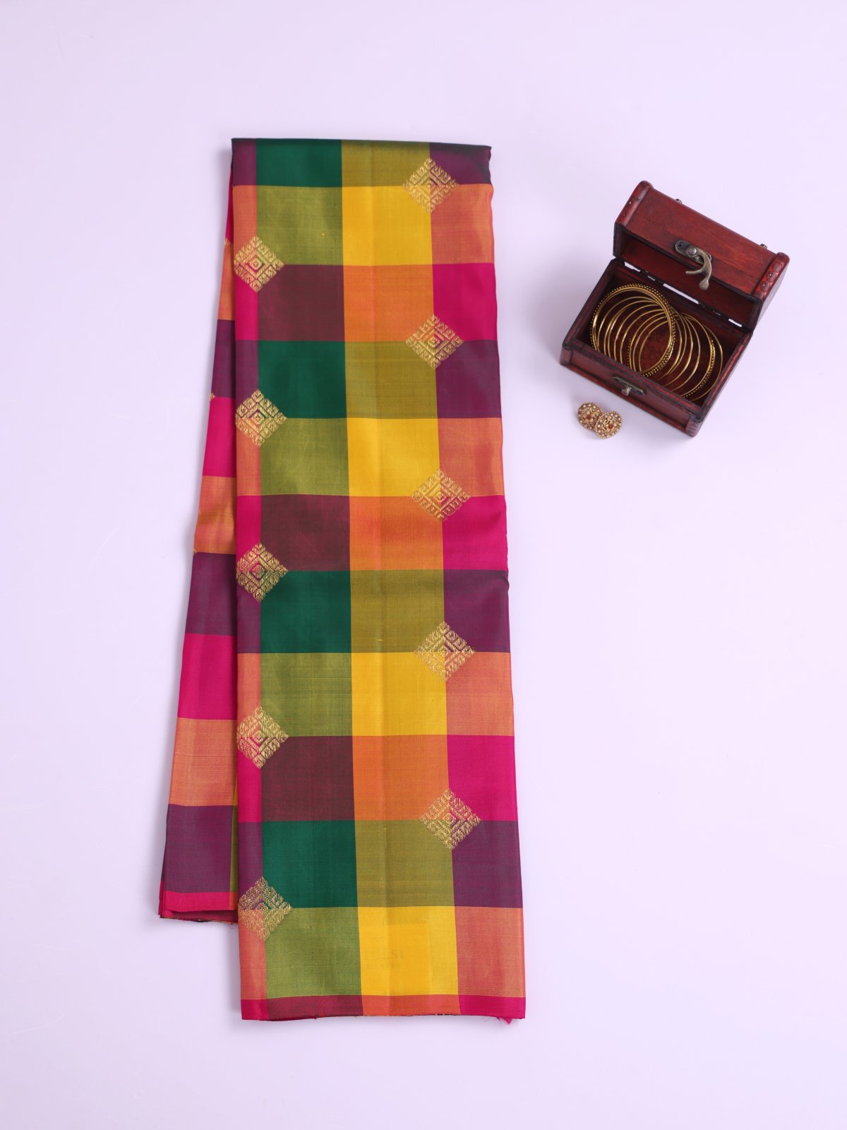 Palum Pazhamum Checked Kanjeevaram Silk Pavadai 