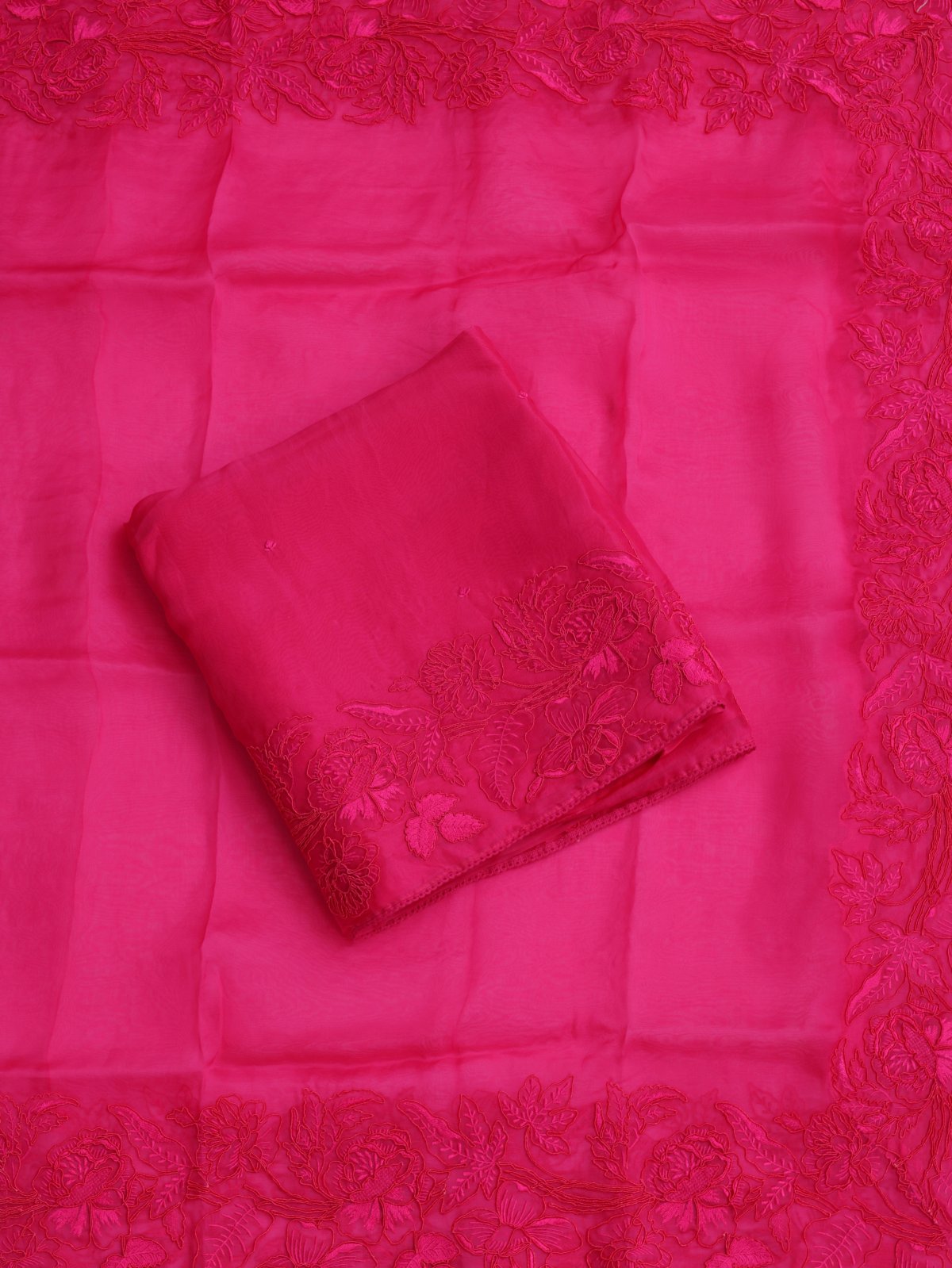 Rani Pink Embroidered Organza Salwar Material