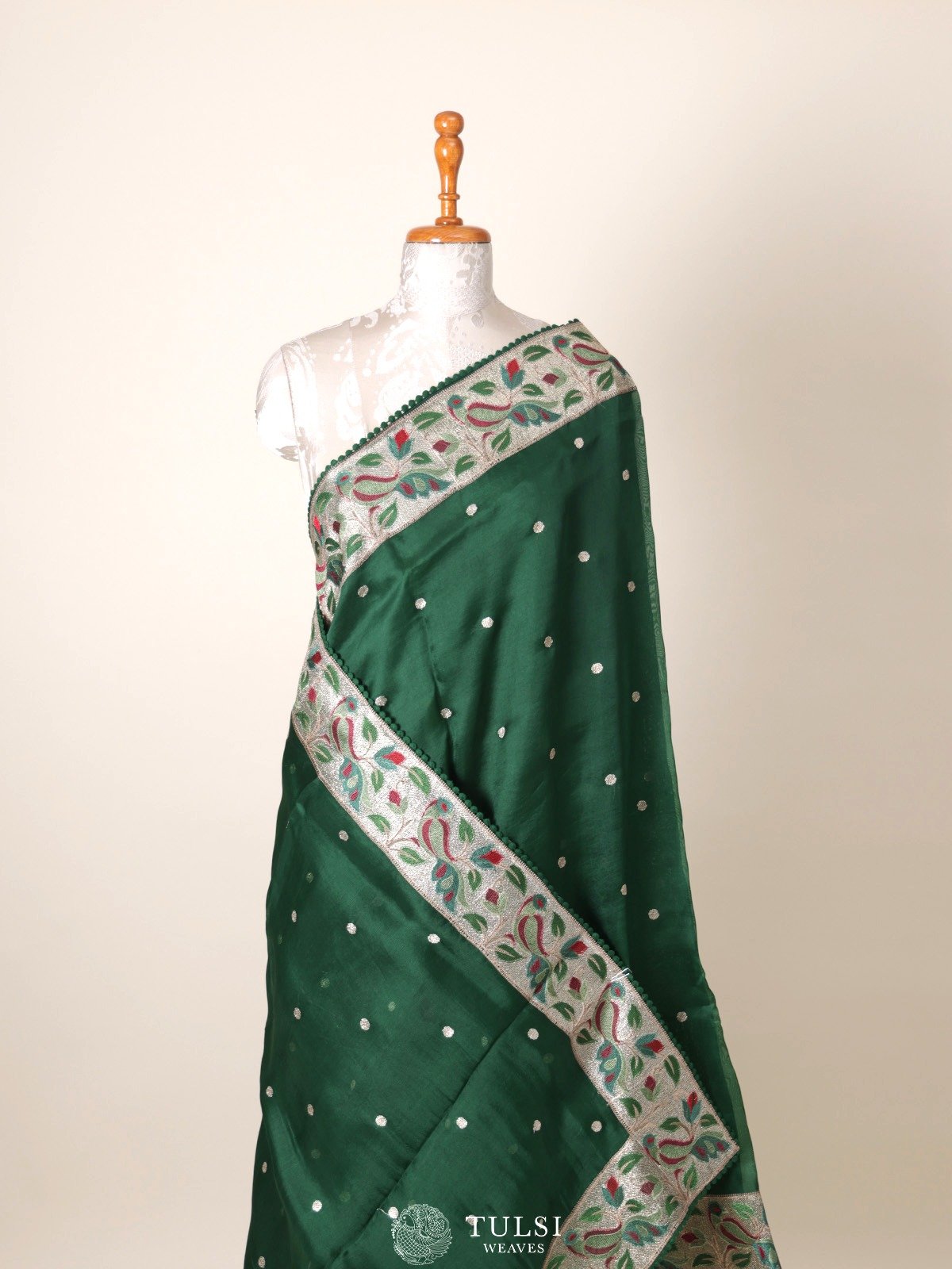 Dark Green Organza Silk Saree 