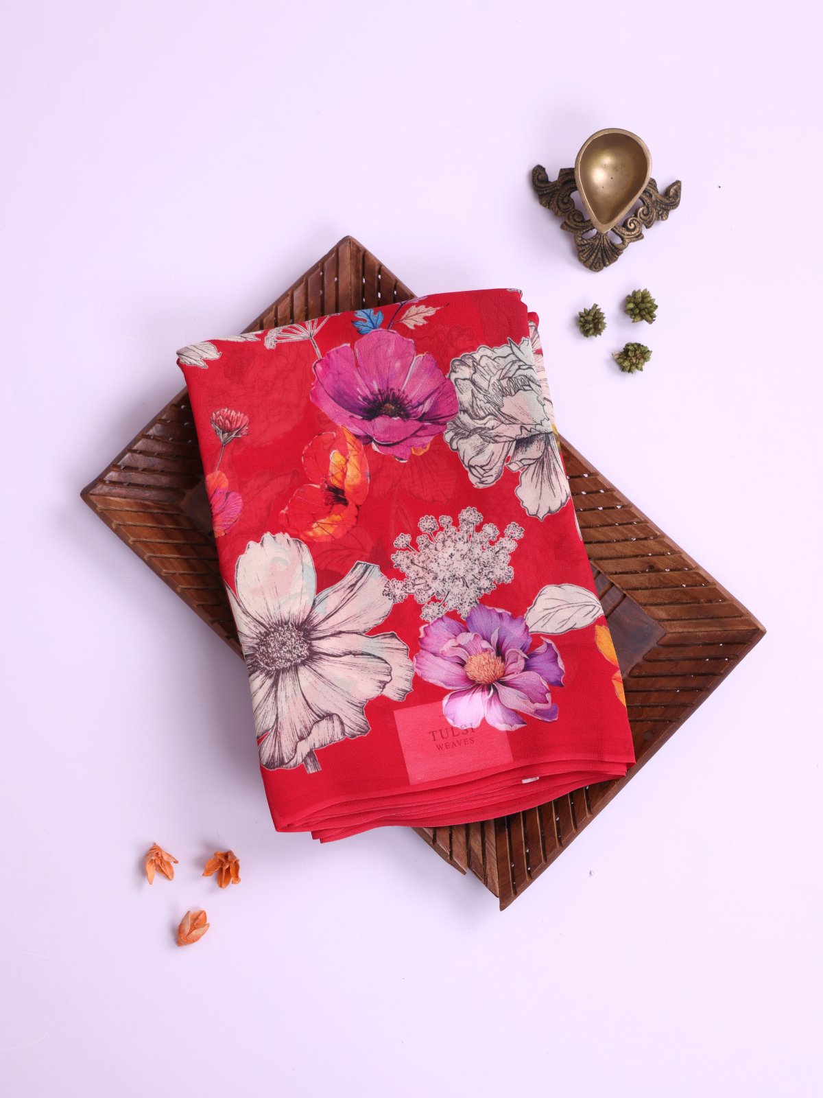 Red Floral Printed Georgette Silk Saree
