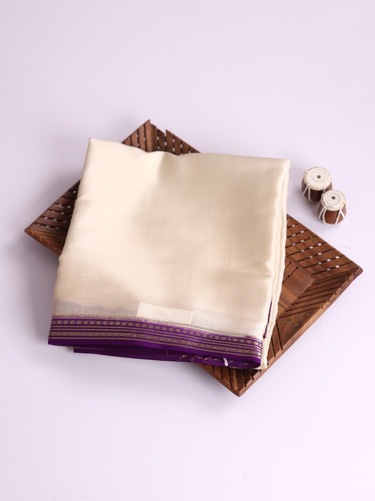 Cream Mysore Silk Saree with Purple Zari Border