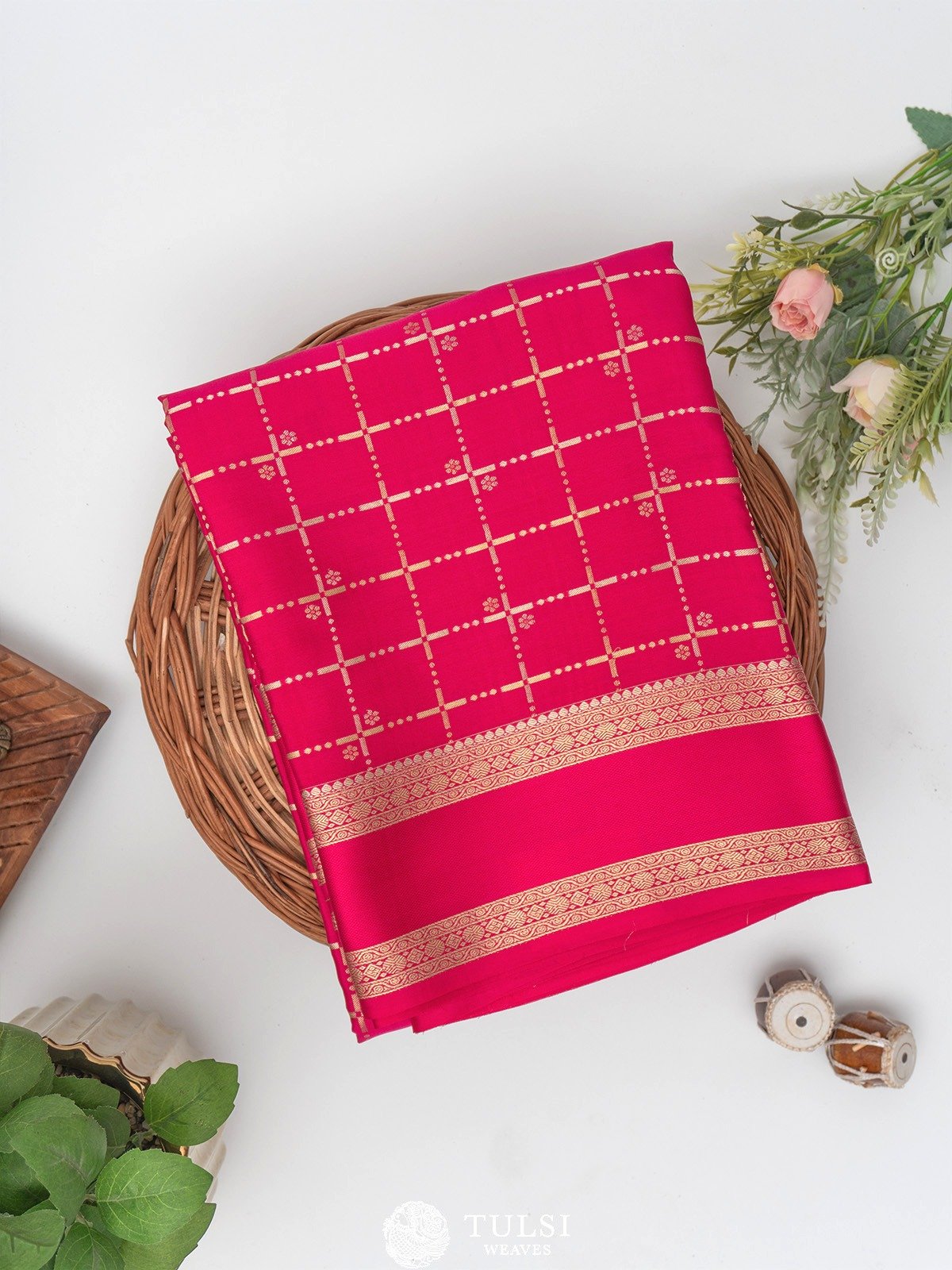 Light Pink Mysore Silk Saree with Rettapet Border