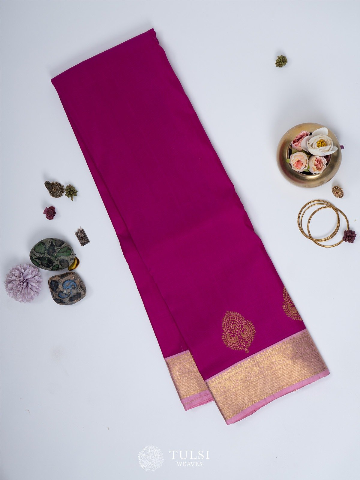 Pink Kanjeevaram Silk Saree with Baby Pink Korvai Border