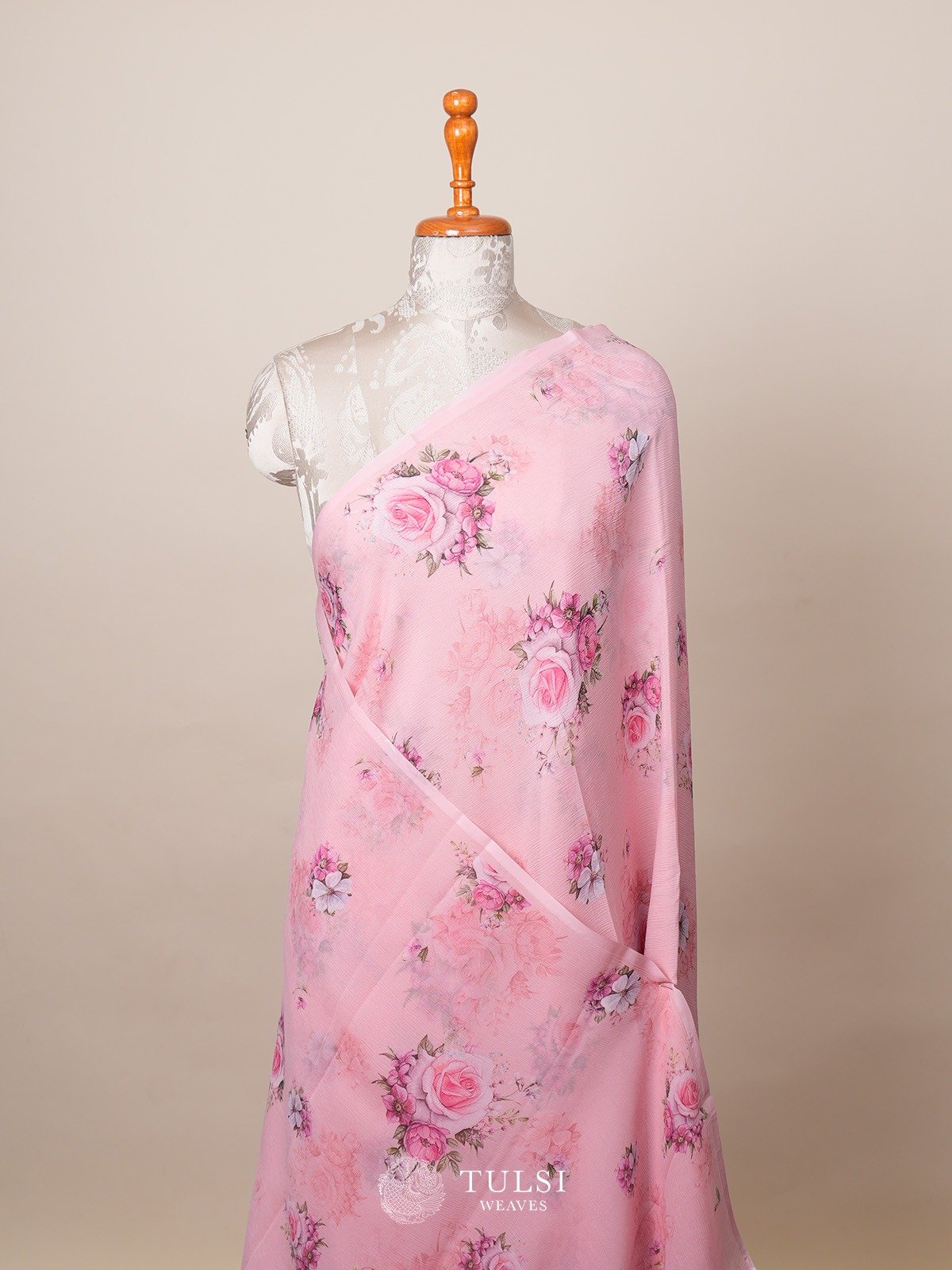 Light Pink Printed Chiffon Saree