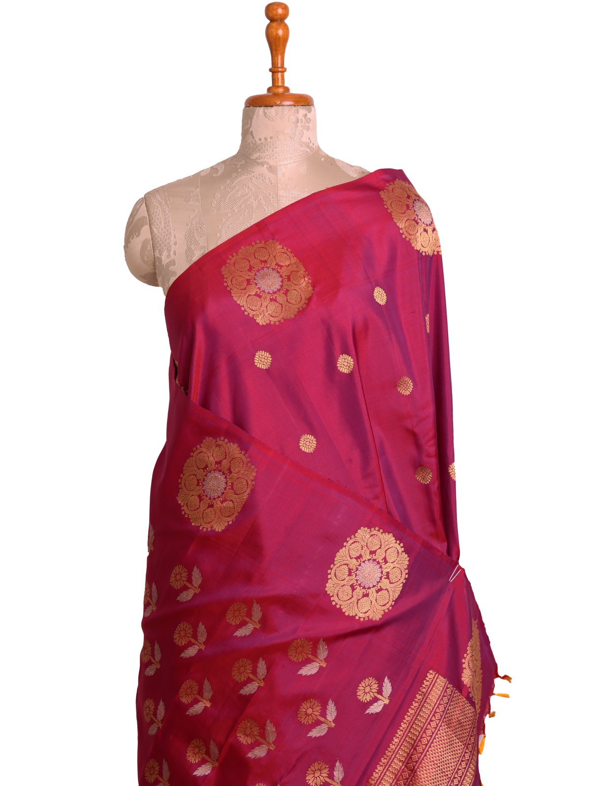 Magenta Pink Gadwal Silk Saree With Self Zari Border