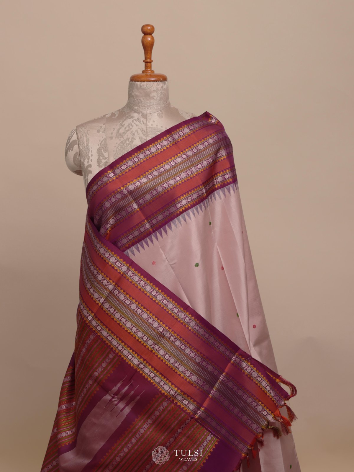 Pastel Pink Kanjeevaram Pattu Pett Silk Saree