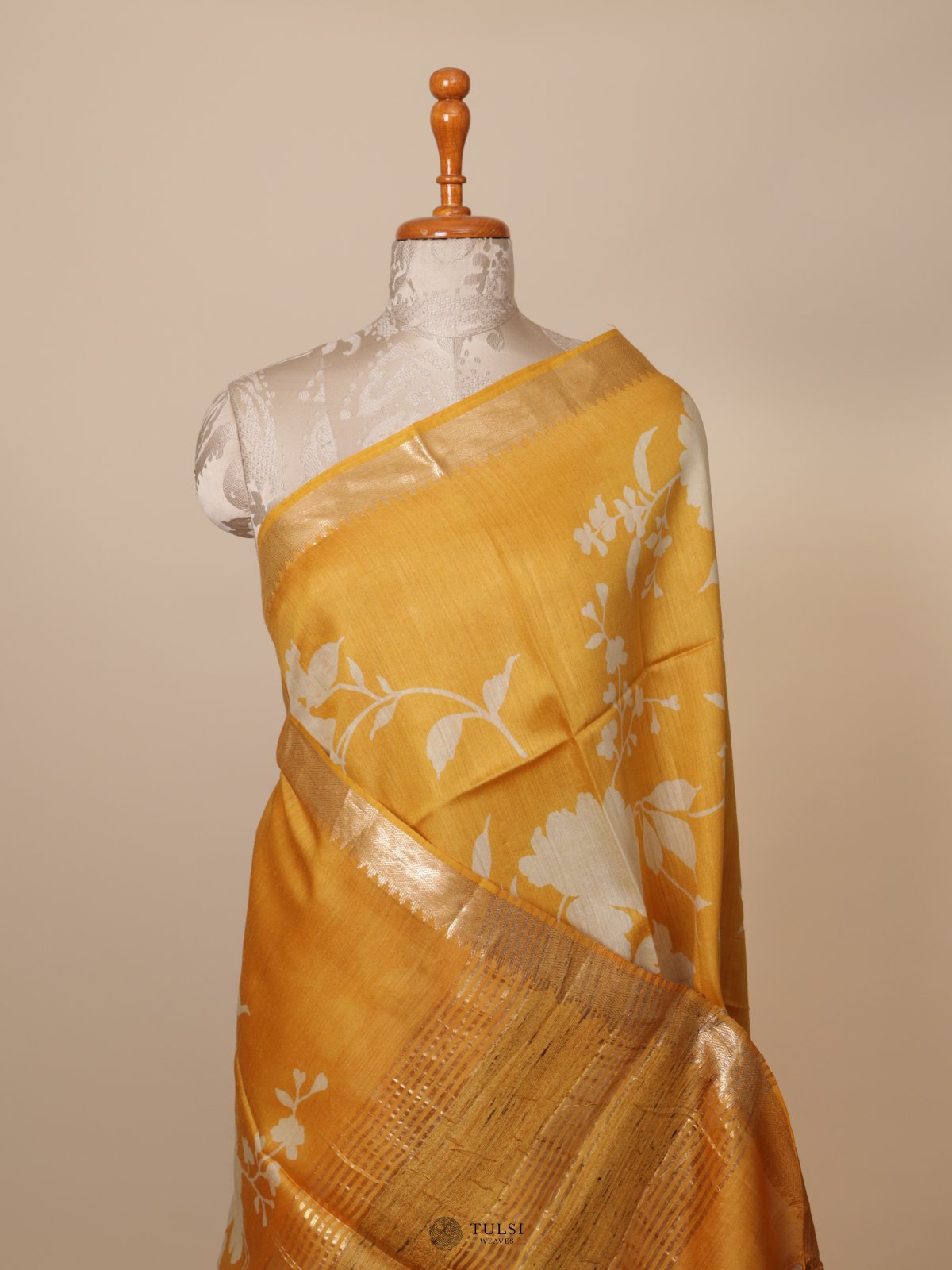 Mustard Munga Tussar Silk Saree